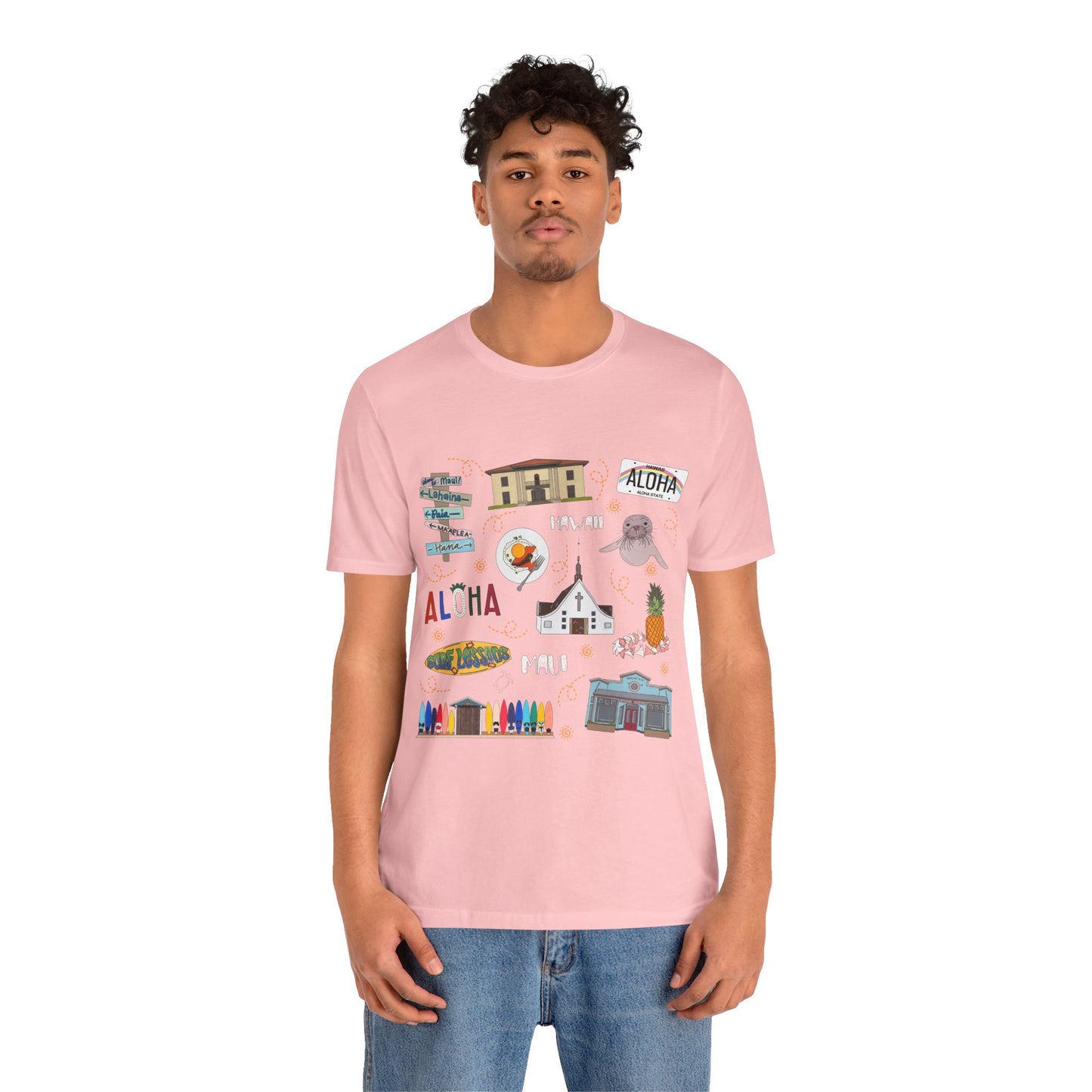 Unisex Jersey Short Sleeve Tee with Maui, Hawaii HI landmarks print