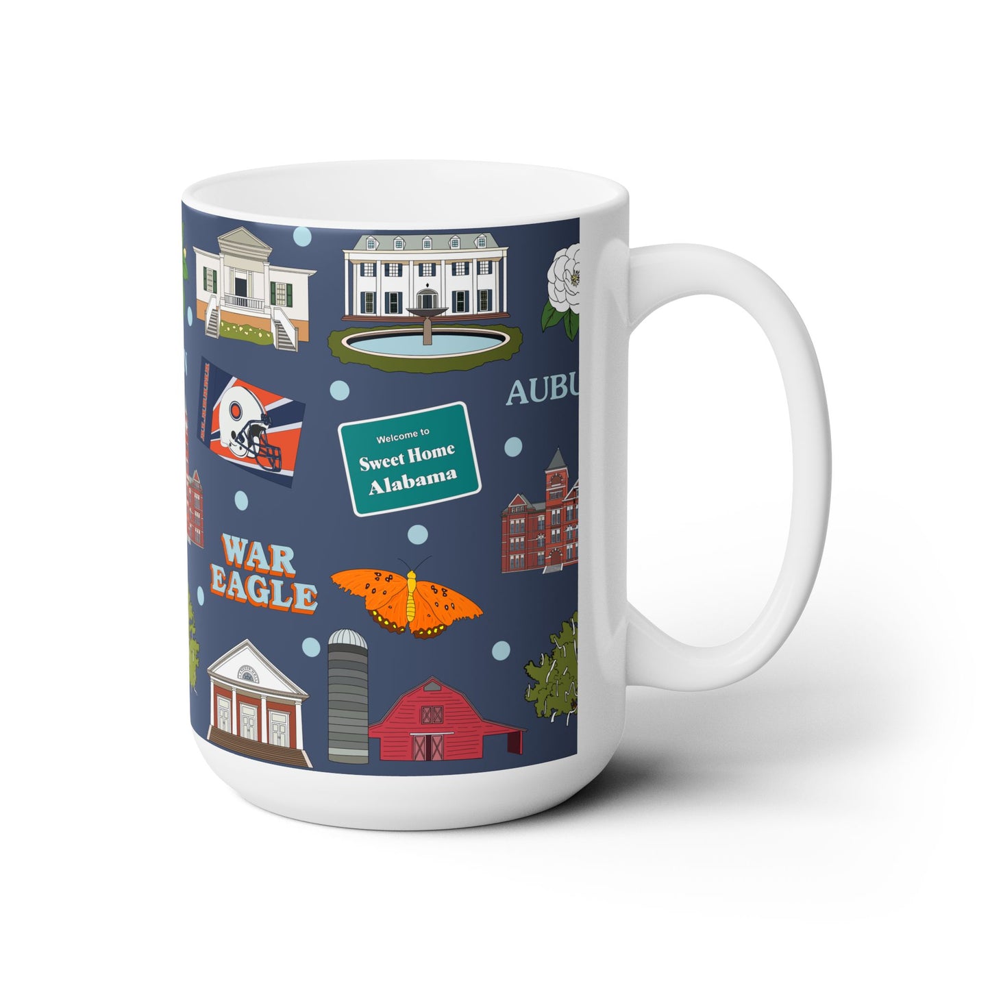 Ceramic Mug 15oz with Auburn, Alabama AL in navy