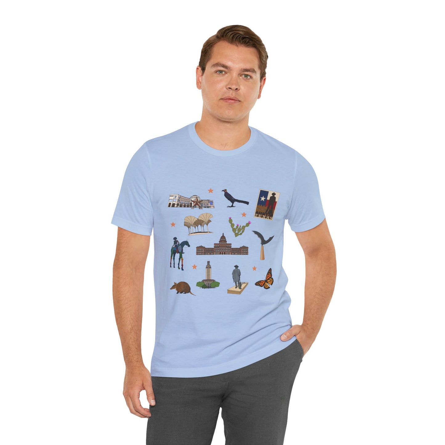 Unisex Jersey Short Sleeve Tee with Austin, Texas TX landmarks print