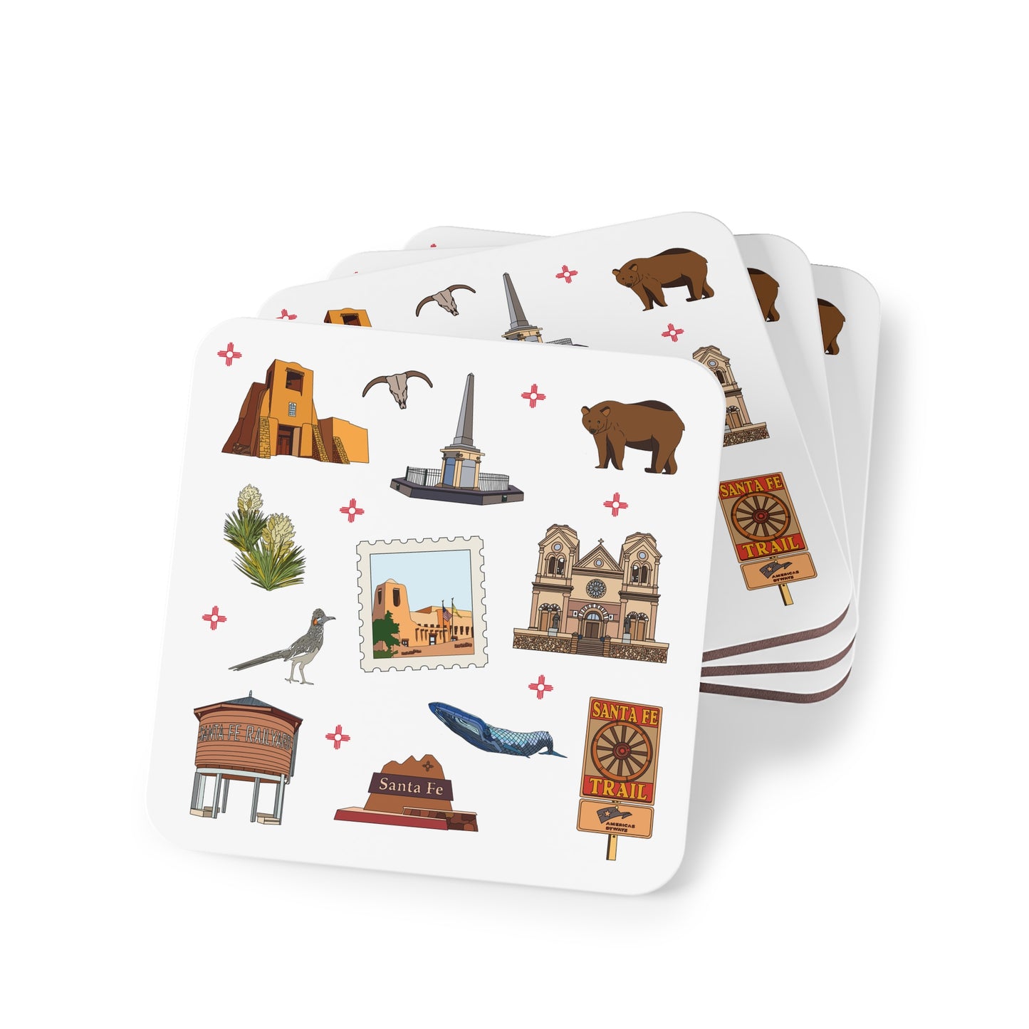 Set of 4 Ceramic Mug Coasters with Santa Fe, New Mexico NM