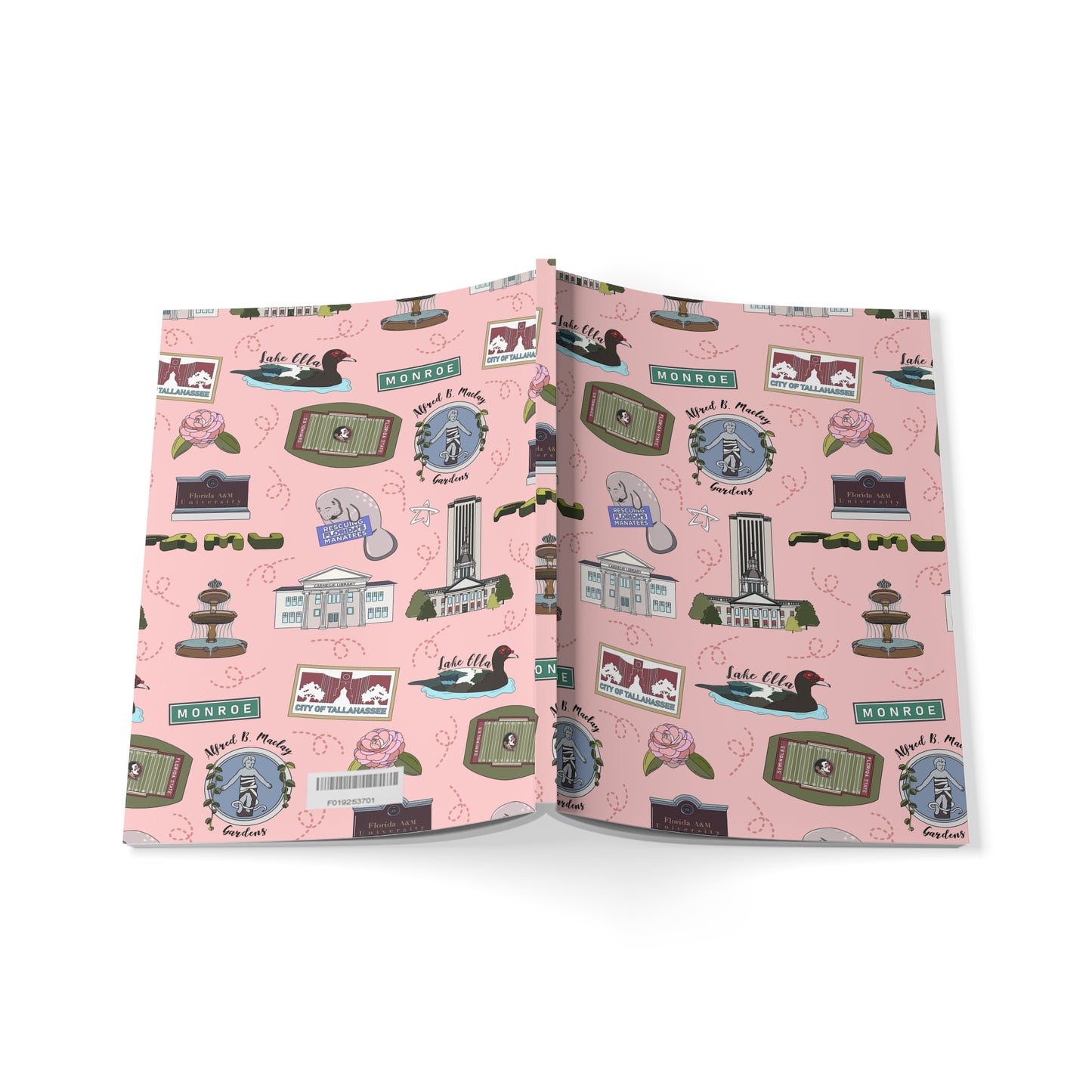Paperback notebook with Tallahassee Florida FL landmarks in rose 150 lined pages