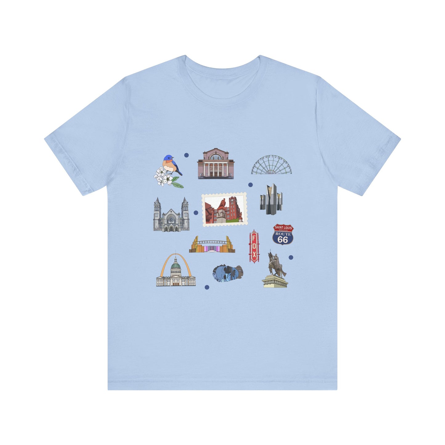 Unisex Jersey Short Sleeve Tee with St. Louis, Missouri MO landmarks print