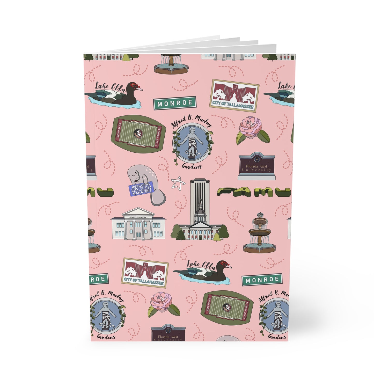 Paperback notebook with Tallahassee Florida FL landmarks in rose 150 lined pages