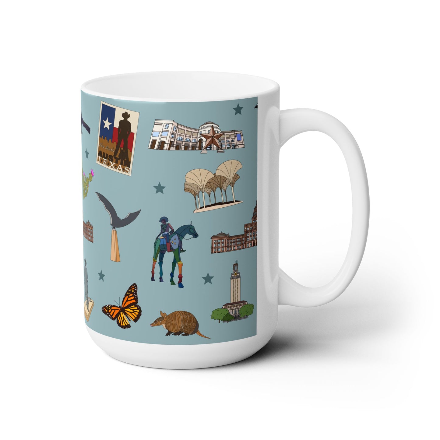 Ceramic Mug 15oz with Austin, Texas TX in mist veil