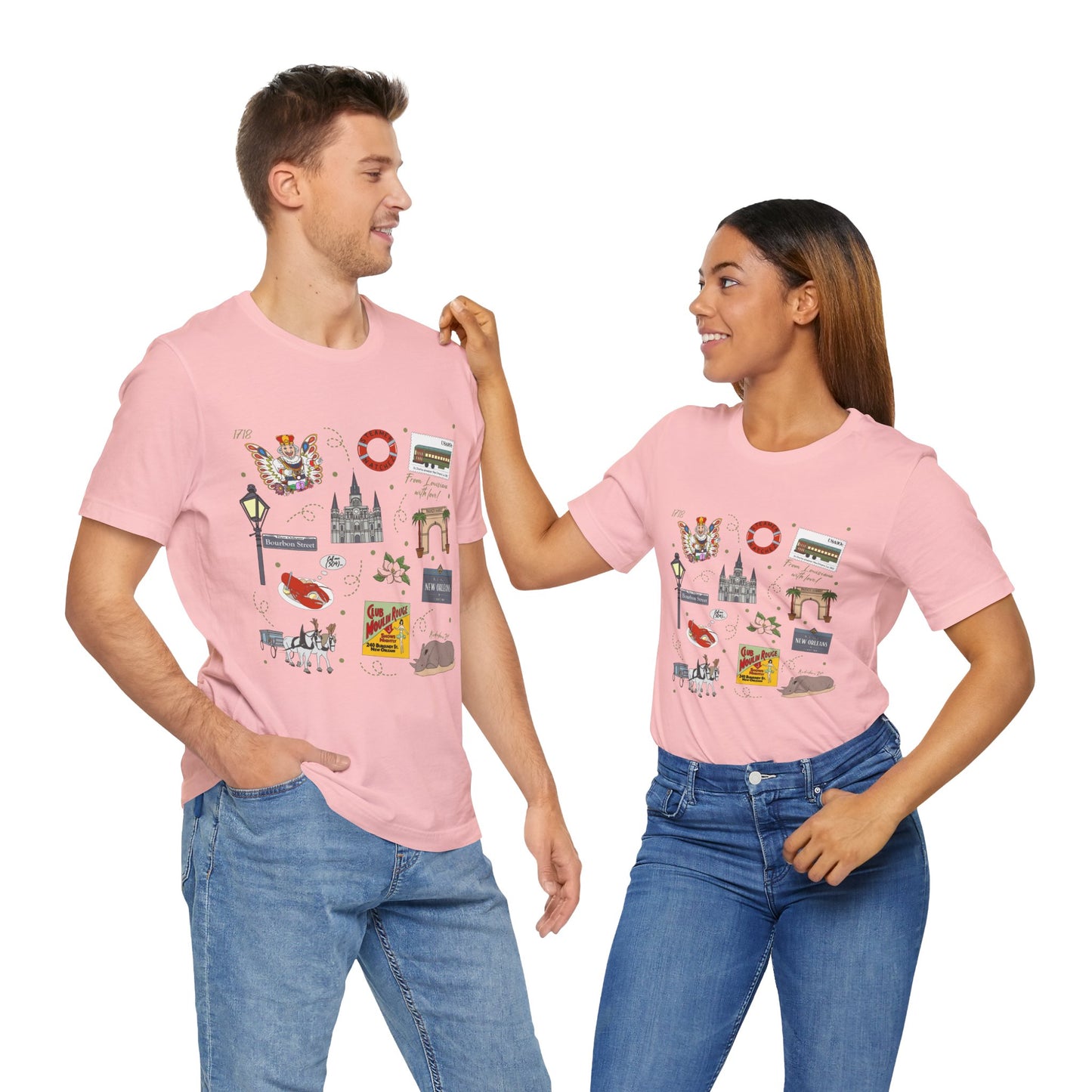 Unisex Jersey Short Sleeve Tee with New Orleans, Louisiana LA landmarks print