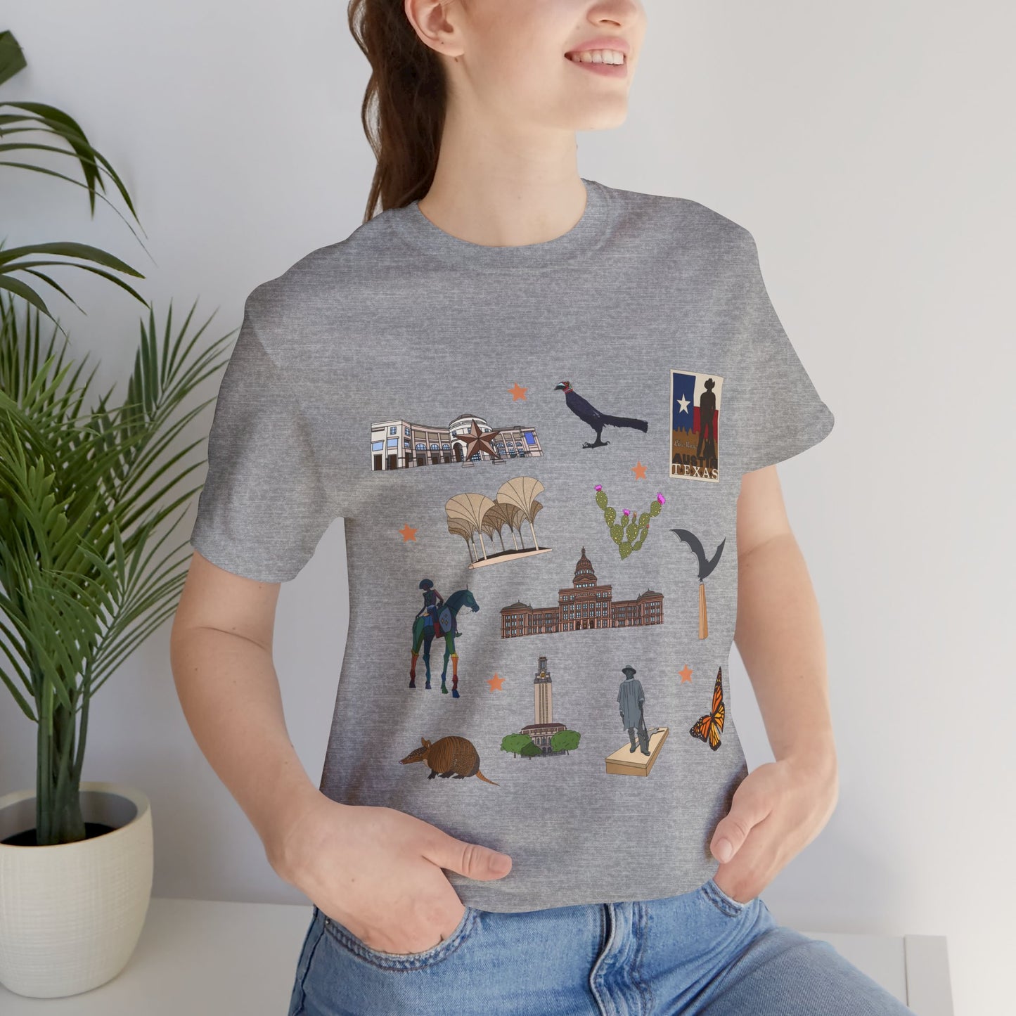 Unisex Jersey Short Sleeve Tee with Austin, Texas TX landmarks print