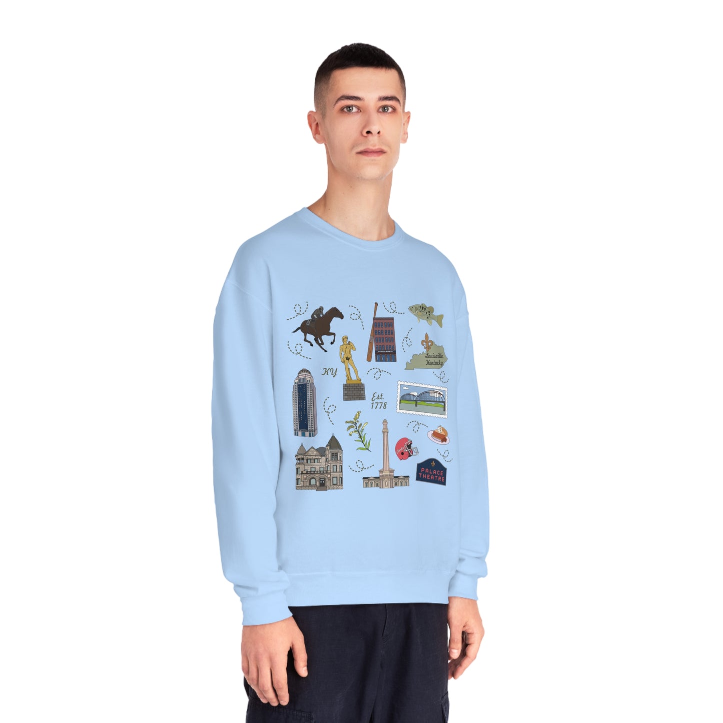 Unisex NuBlend® Crewneck Sweatshirt with Louisville, Kentucky KY in assorted colors