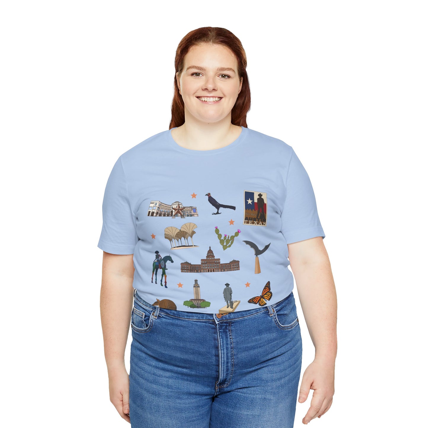 Unisex Jersey Short Sleeve Tee with Austin, Texas TX landmarks print