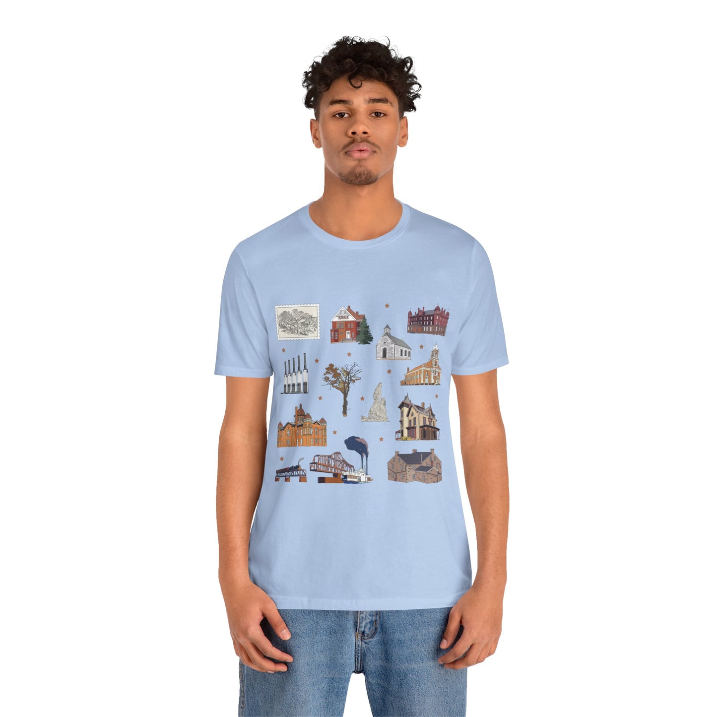Unisex Jersey Short Sleeve Tee with South St. Paul, Mendota, Hastings, Hampton, Inver Grove Heights near the Minneapolis Minnesota MN landmarks print