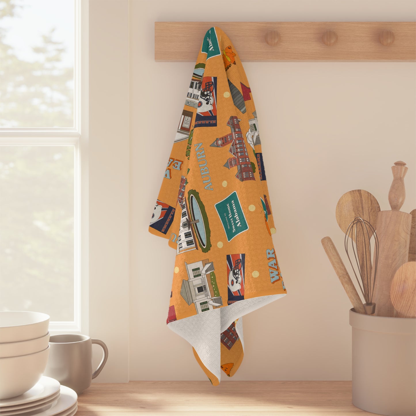 Kitchen Towel with Auburn, Alabama AL in orange