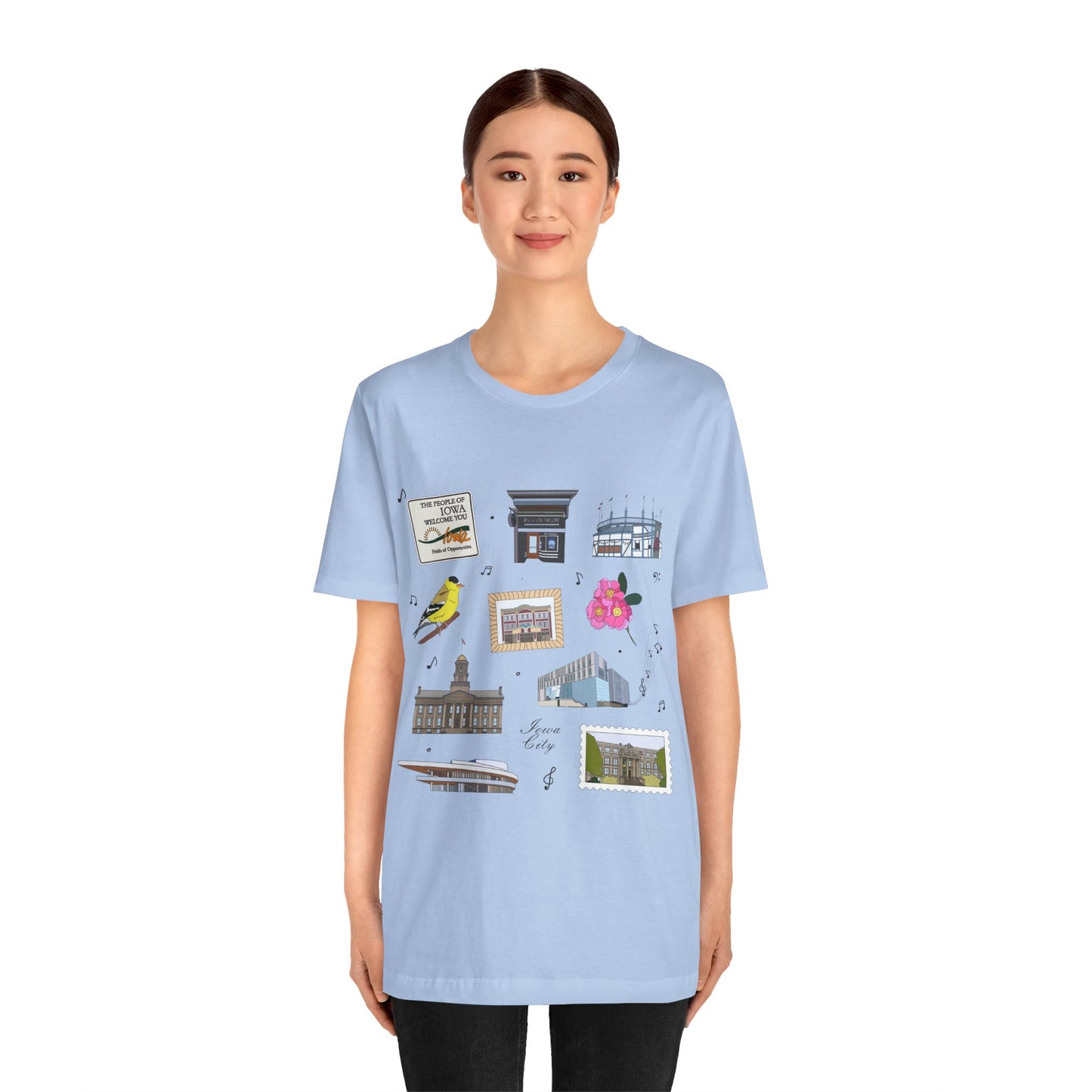 Unisex Jersey Short Sleeve Tee with Iowa City, Iowa IA landmarks print