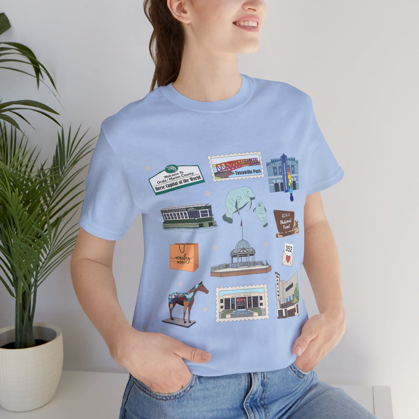 Unisex Jersey Short Sleeve Tee with Ocala, Florida FL landmarks print