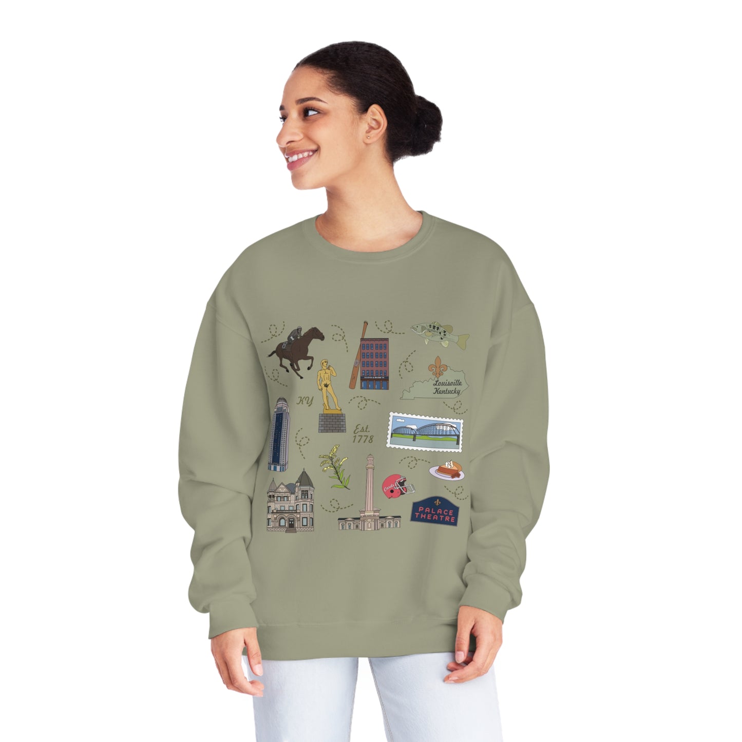 Unisex NuBlend® Crewneck Sweatshirt with Louisville, Kentucky KY in assorted colors