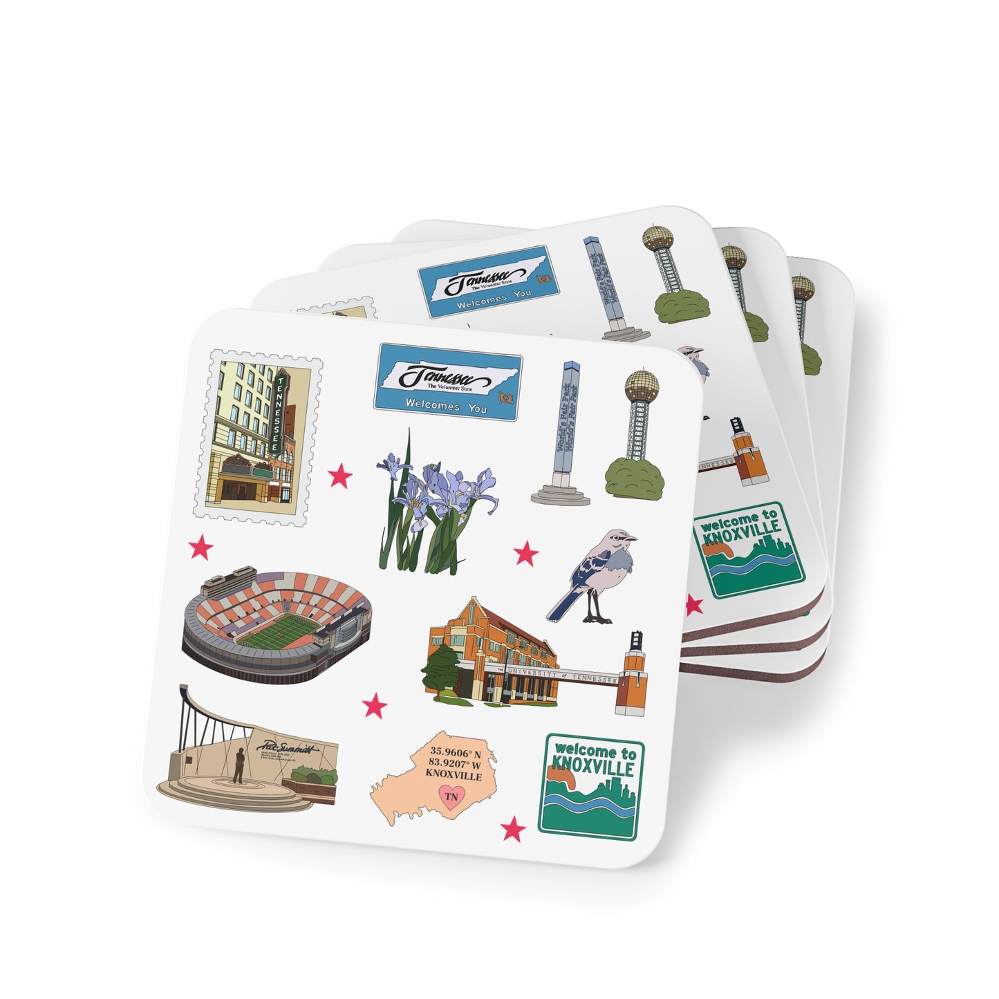 Set of 4 Ceramic Mug Coasters with Knoxville, Tennessee TN