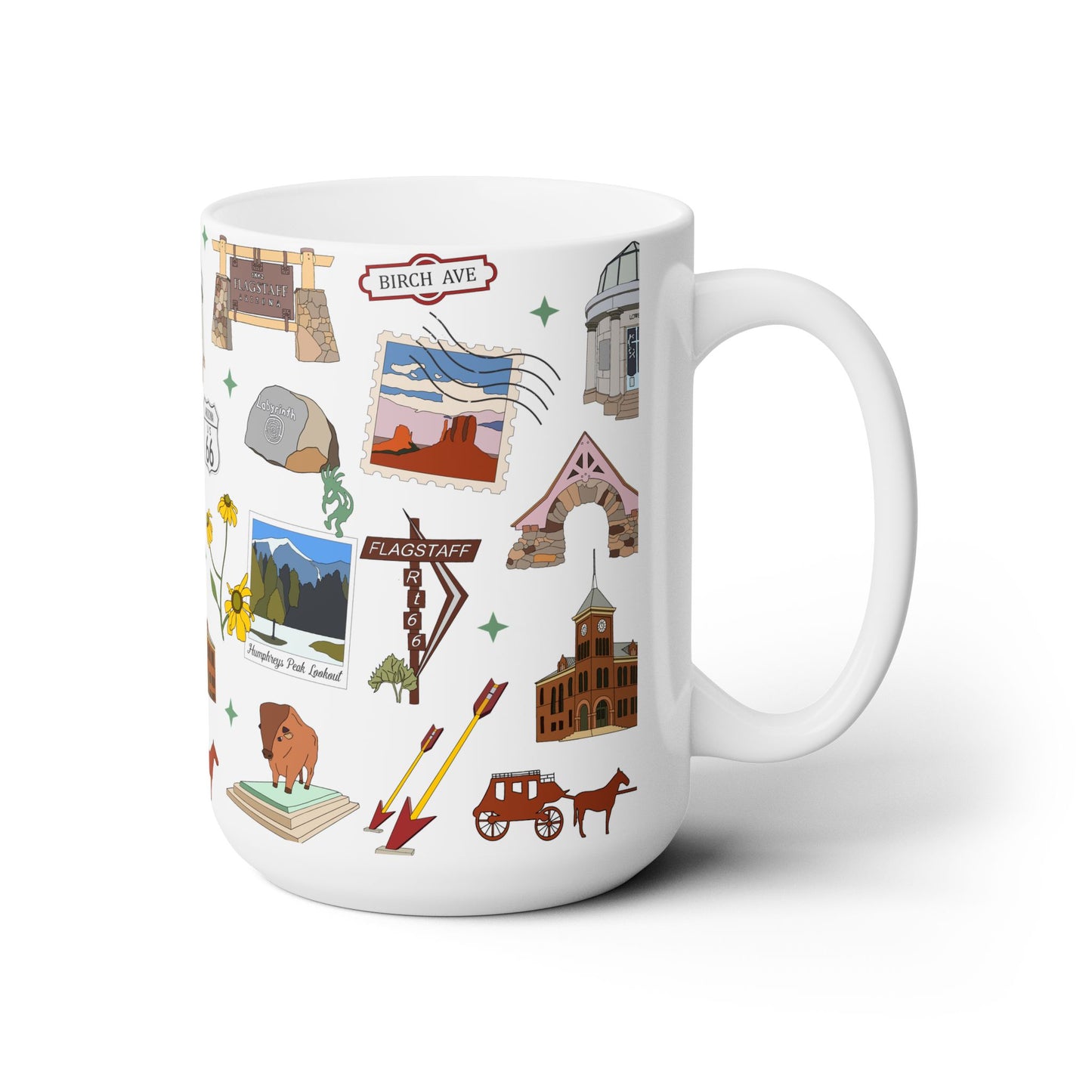 Ceramic Mug 15oz with Flagstaff, AZ in white
