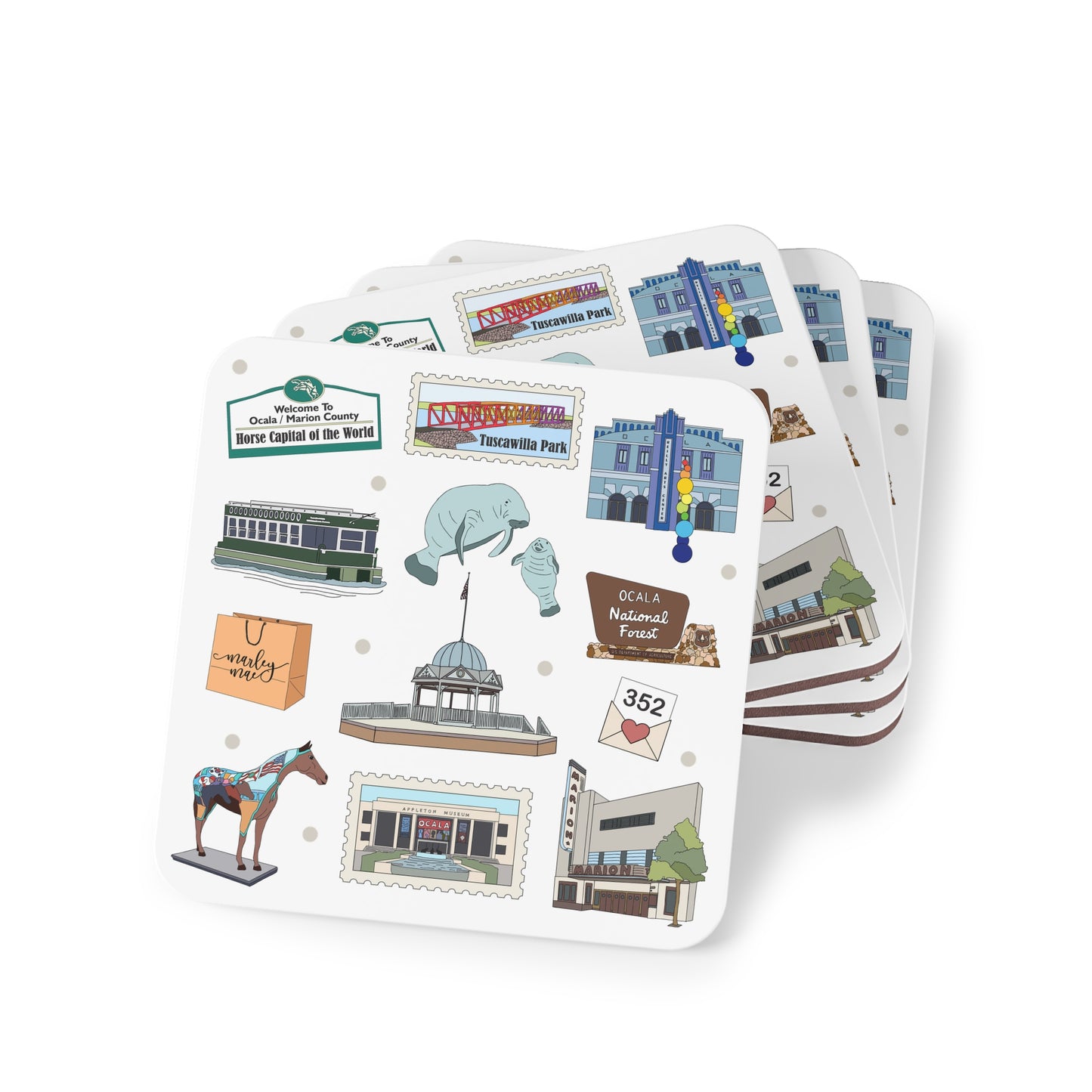 Set of 4 Ceramic Mug Coasters with Ocala, Florida FL