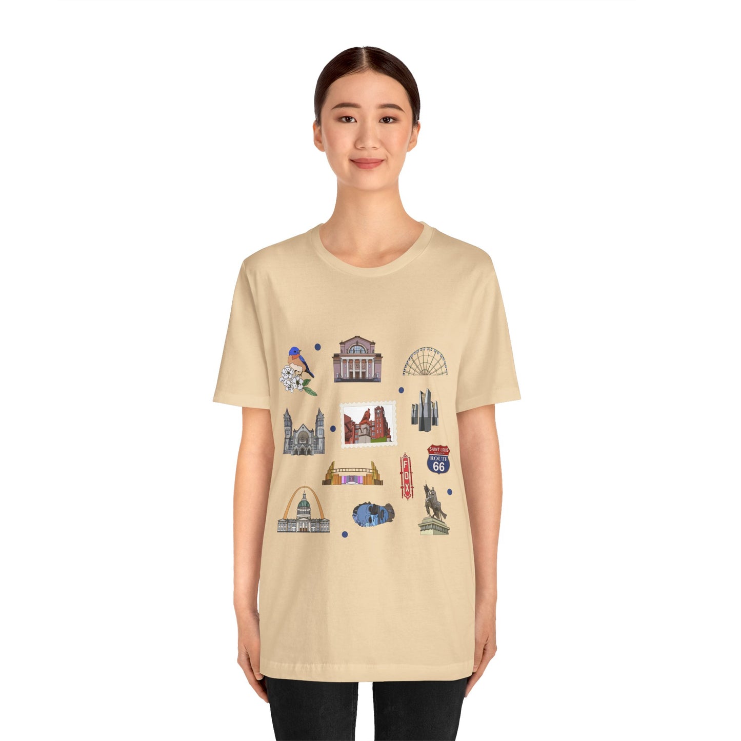 Unisex Jersey Short Sleeve Tee with St. Louis, Missouri MO landmarks print