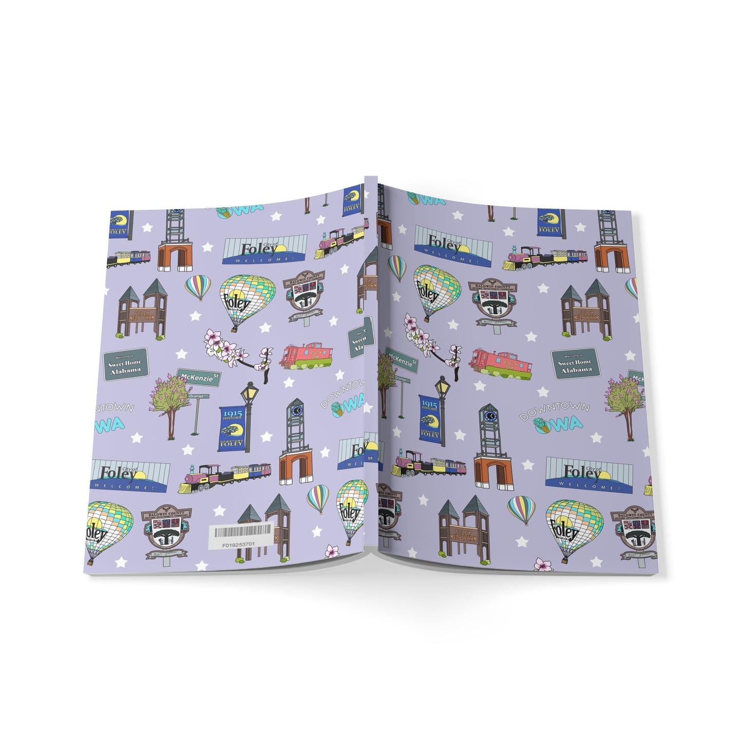 Paperback notebook with Foley, Alabama AL landmarks in birdy grey 150 lined pages