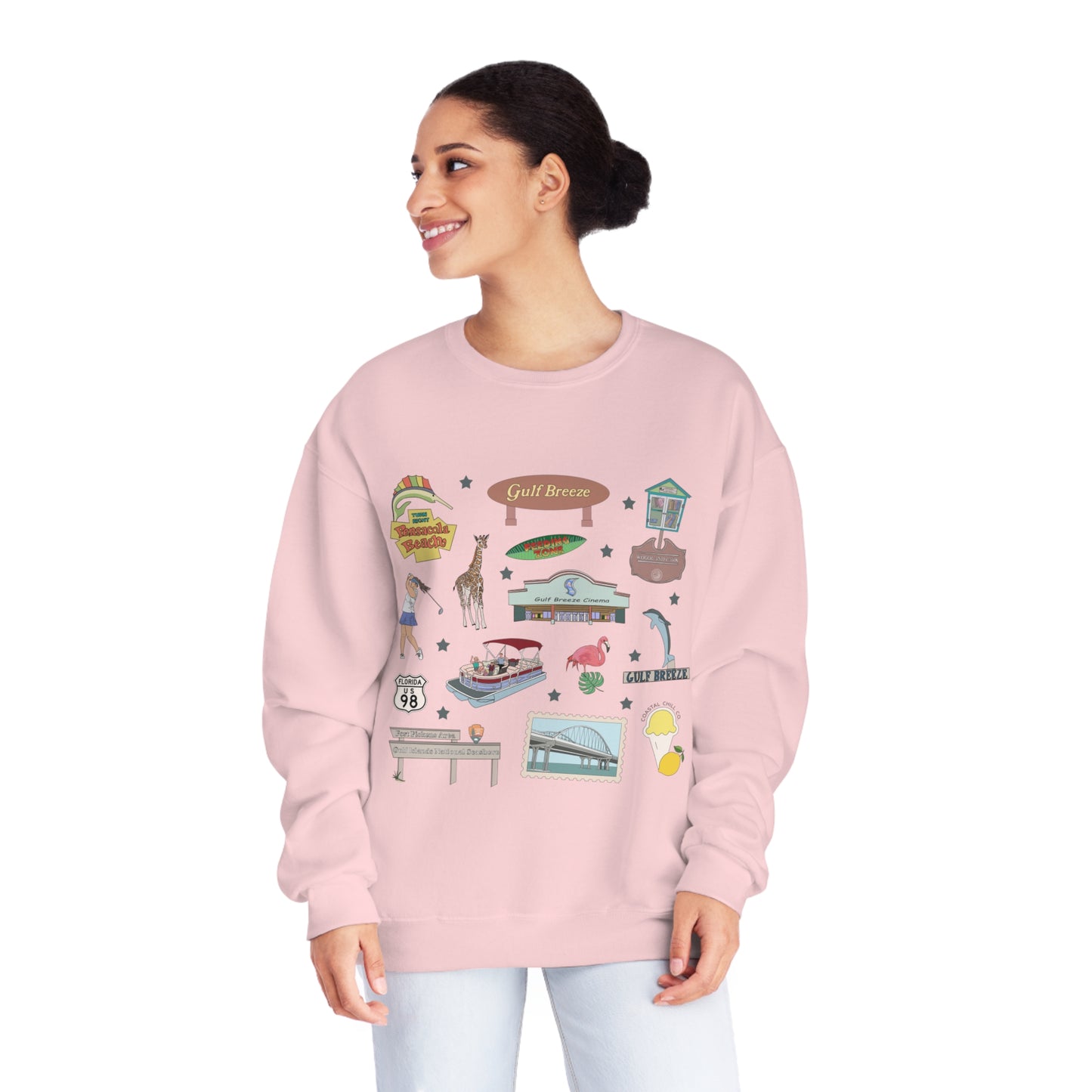 Unisex NuBlend® Crewneck Sweatshirt with Gulf Breeze, FL in assorted colors