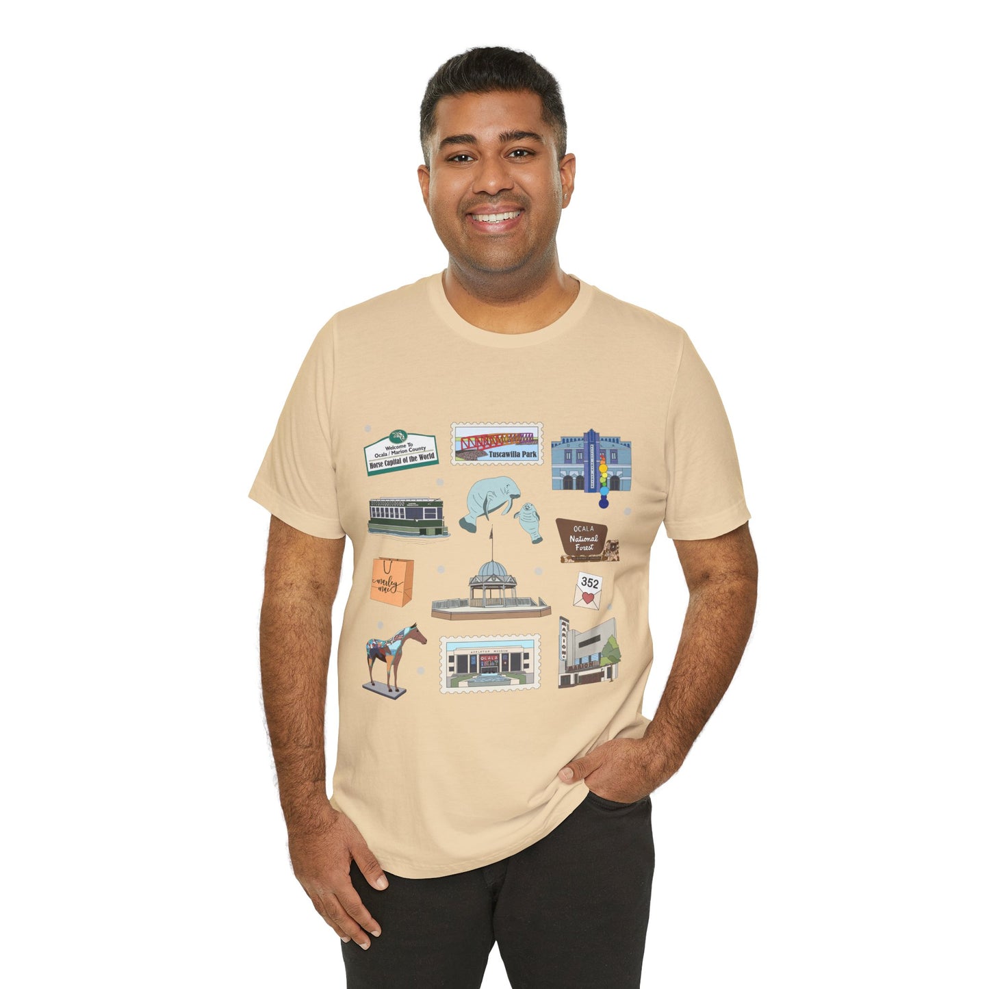 Unisex Jersey Short Sleeve Tee with Ocala, Florida FL landmarks print
