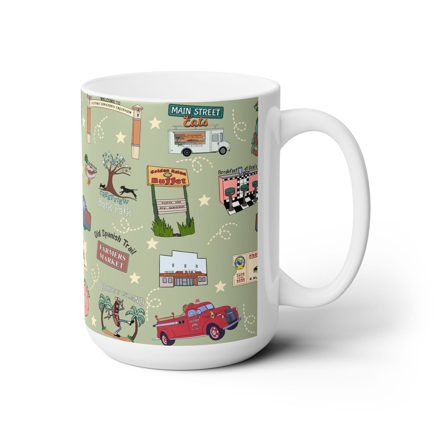 Ceramic Mug 15oz with Crestview, FL in olive