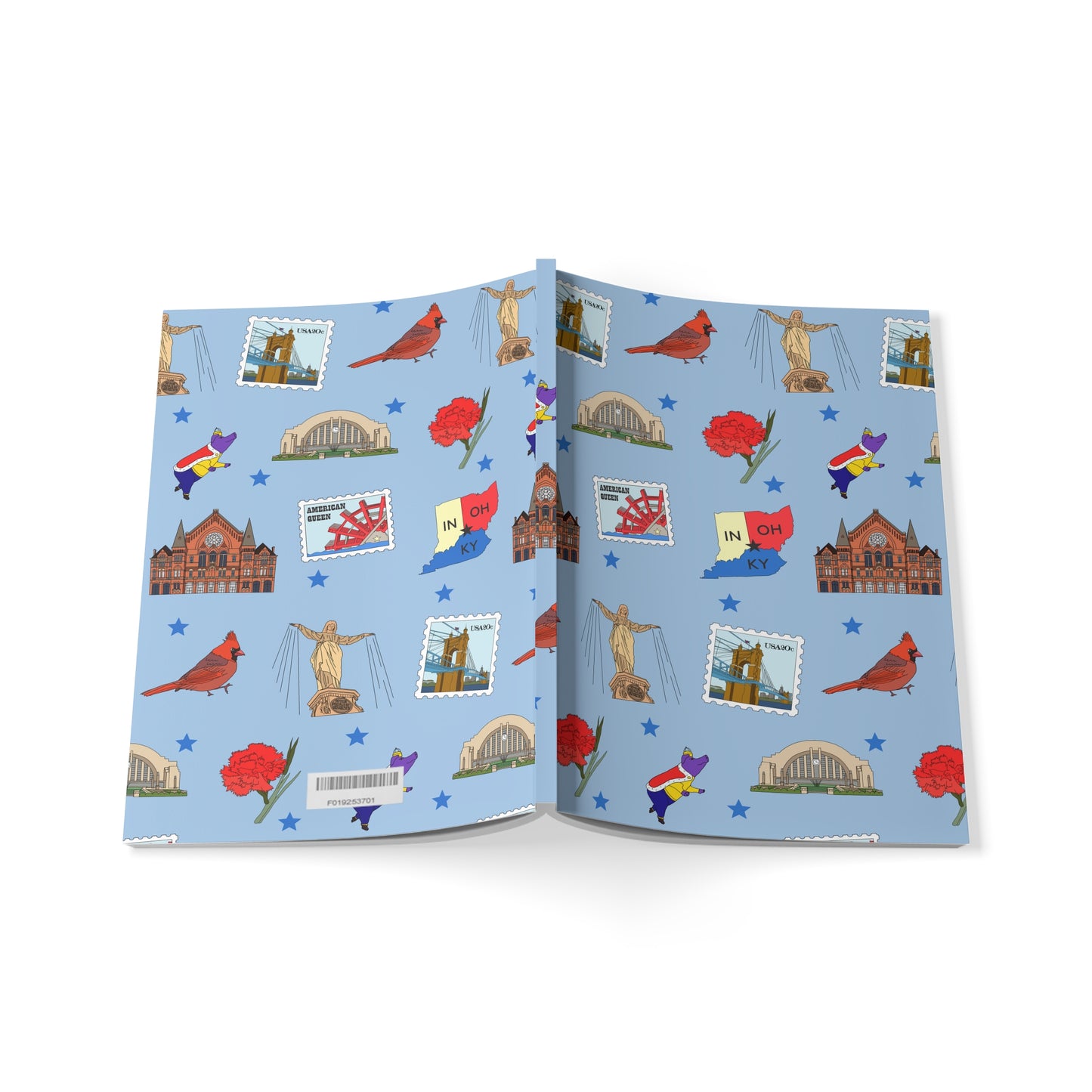 Paperback notebook with Cincinnati, Ohio OH landmarks in cerulean 150 lined pages