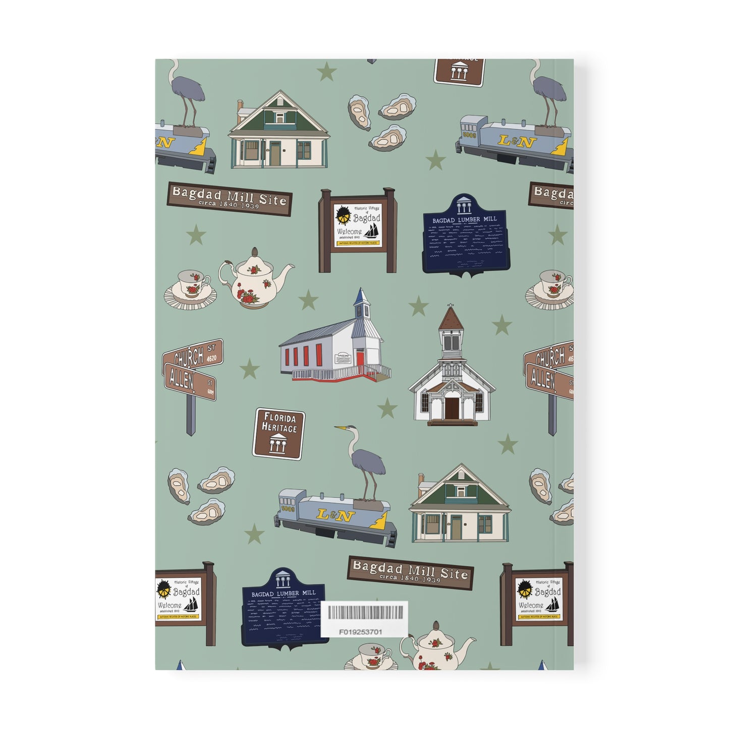 Paperback notebook with Bagdad, Florida FL landmarks in green 150 lined pages