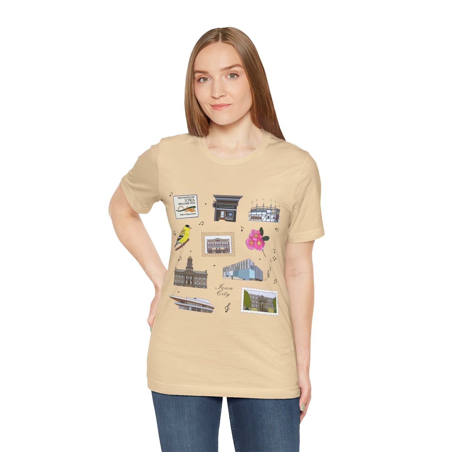 Unisex Jersey Short Sleeve Tee with Iowa City, Iowa IA landmarks print
