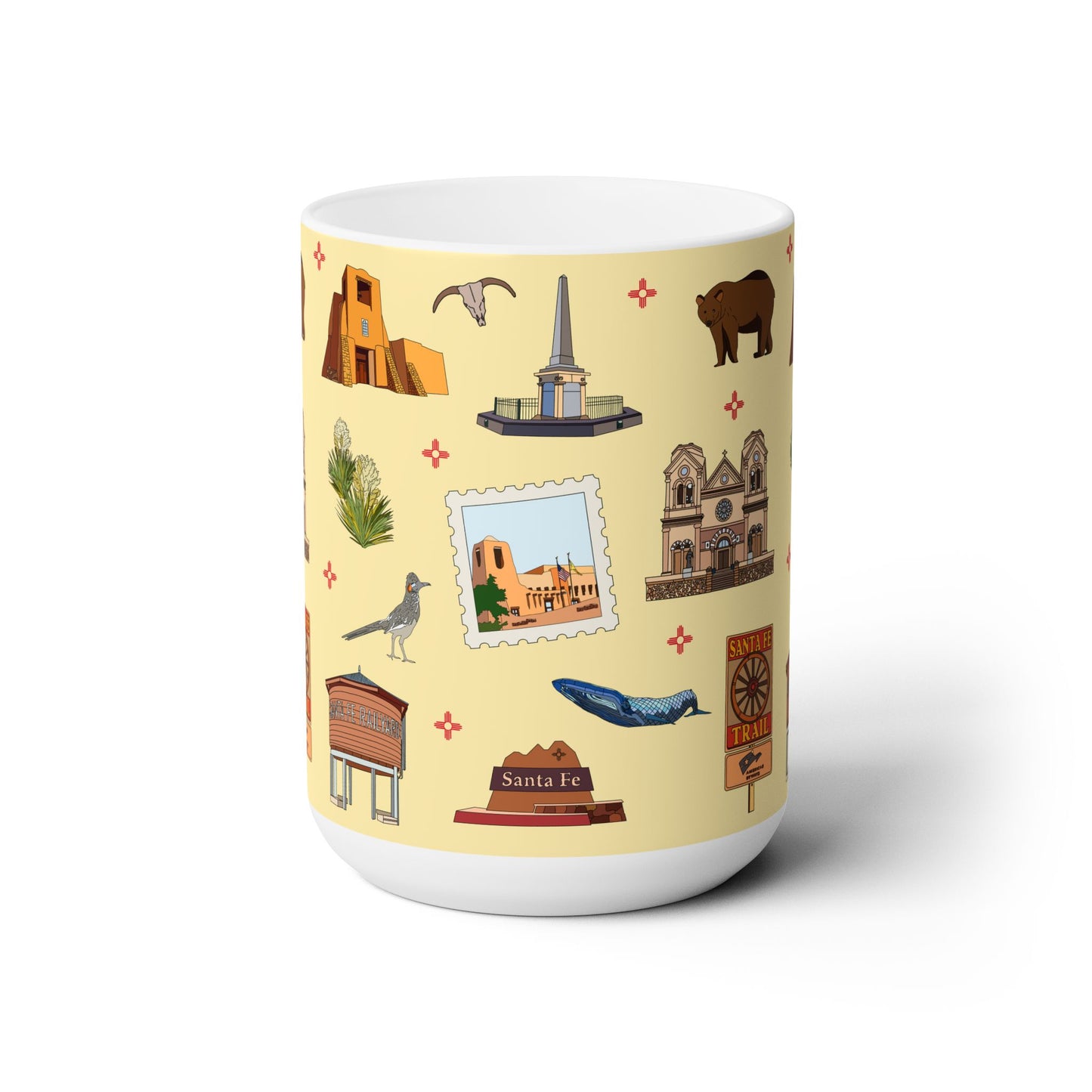 Ceramic Mug 15oz with Santa Fe, New Mexico NM in crayola's lemon yellow