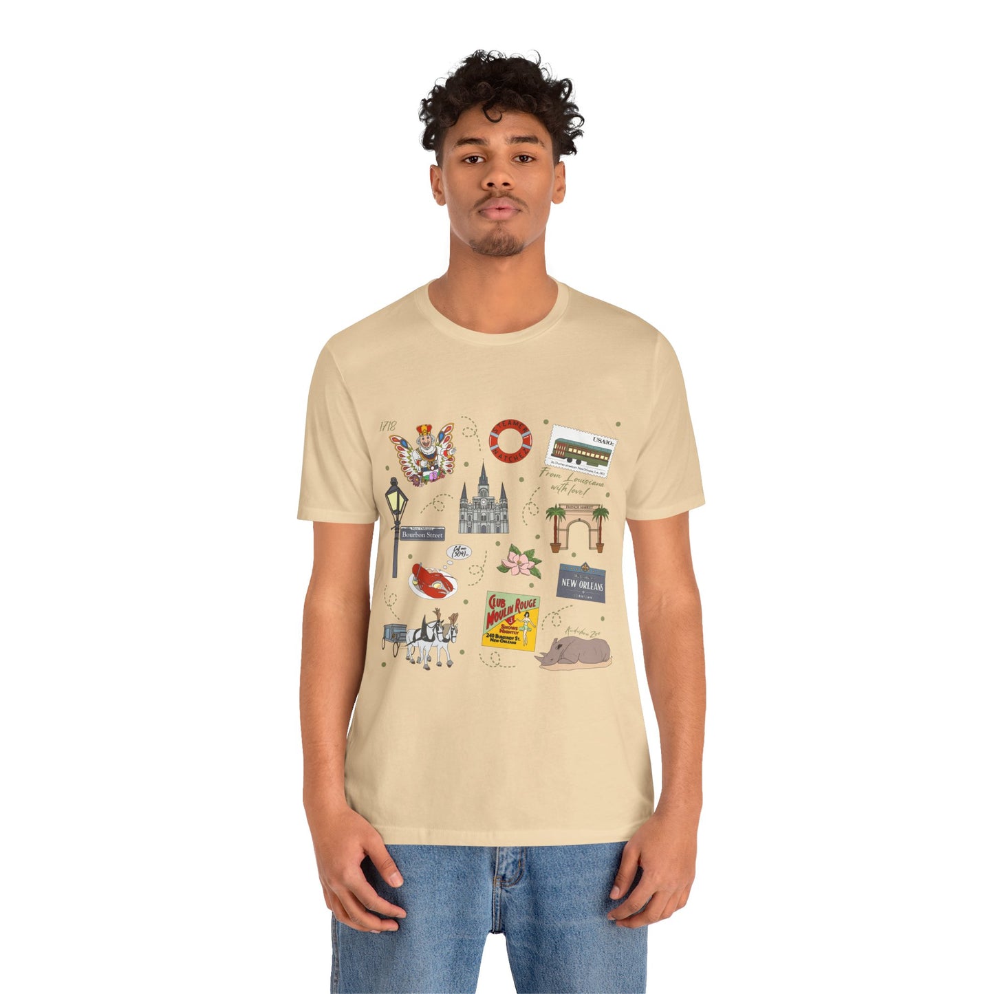 Unisex Jersey Short Sleeve Tee with New Orleans, Louisiana LA landmarks print