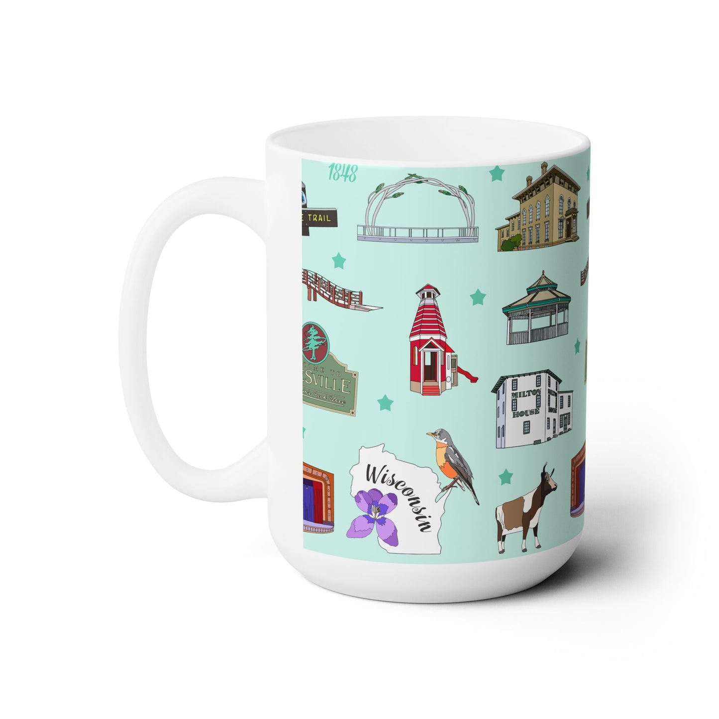 Ceramic Mug 15oz with Janesville, Wisconsin WI in mint