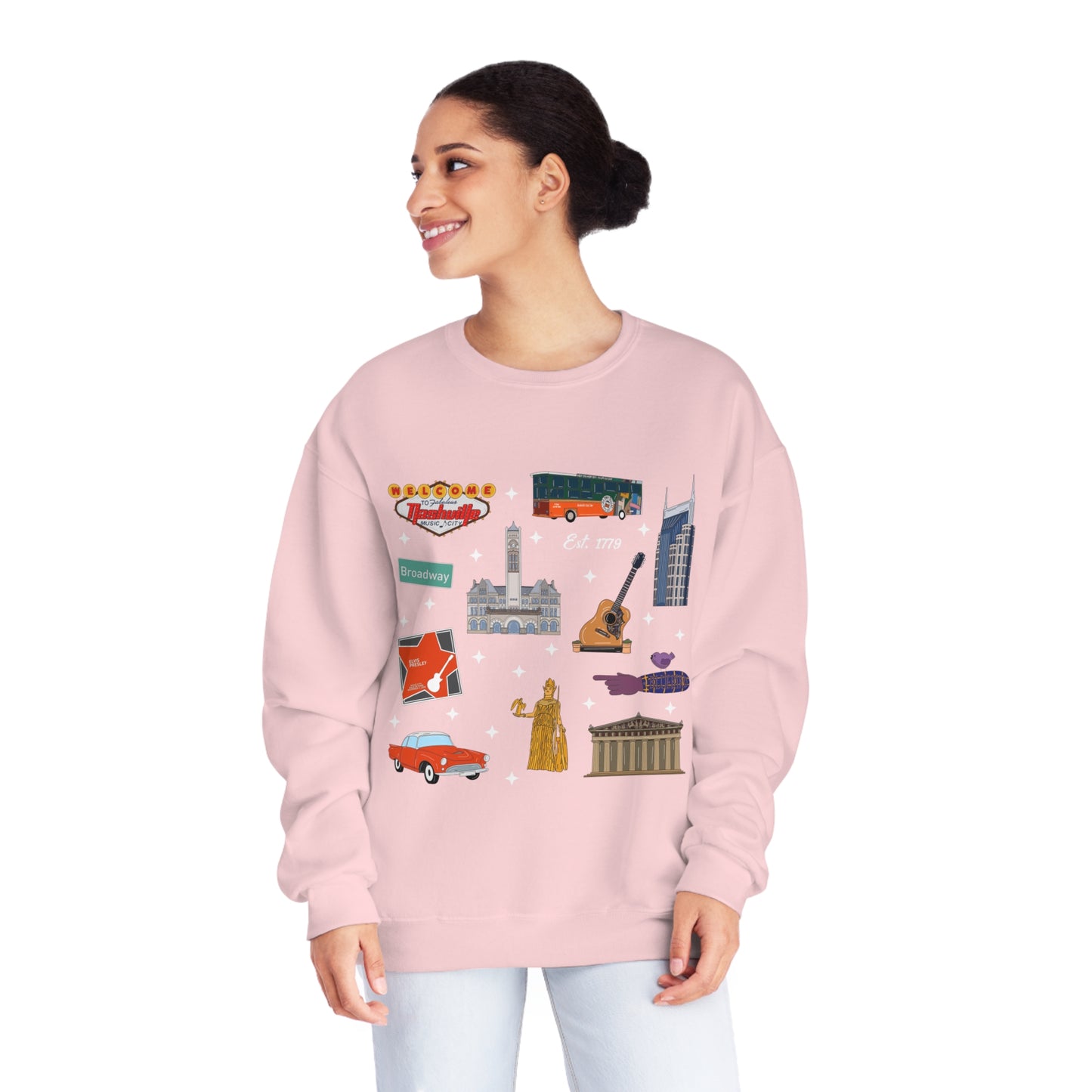 Unisex NuBlend® Crewneck Sweatshirt with Nashville, TN in assorted colors
