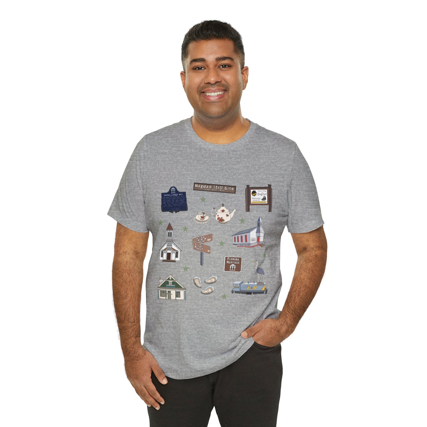 Unisex Jersey Short Sleeve Tee with Bagdad, Florida FL landmarks print