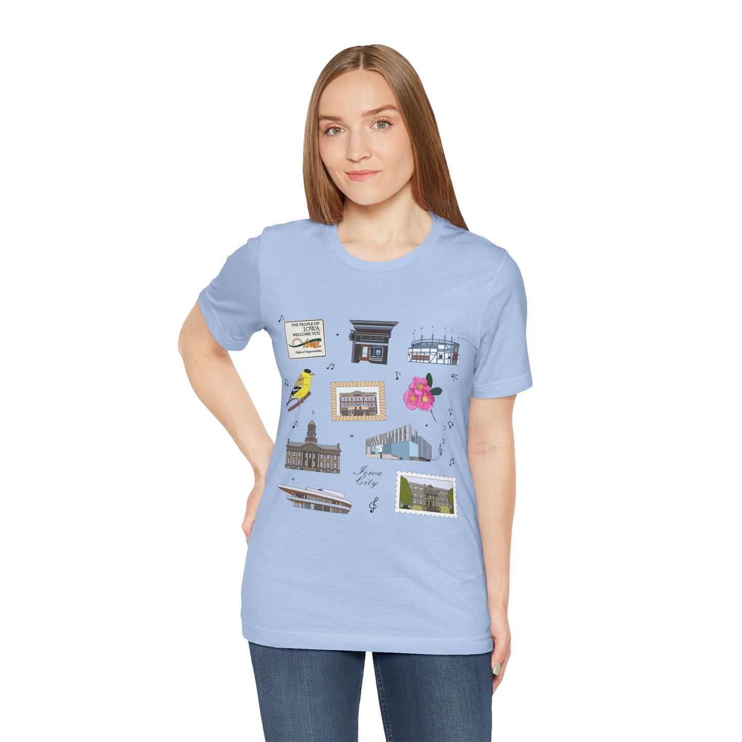 Unisex Jersey Short Sleeve Tee with Iowa City, Iowa IA landmarks print