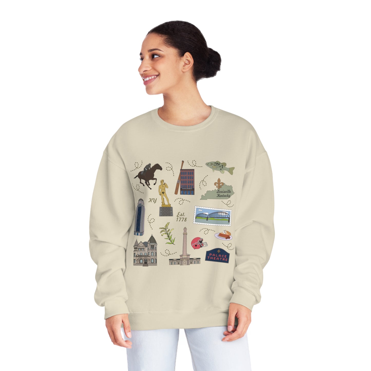 Unisex NuBlend® Crewneck Sweatshirt with Louisville, Kentucky KY in assorted colors