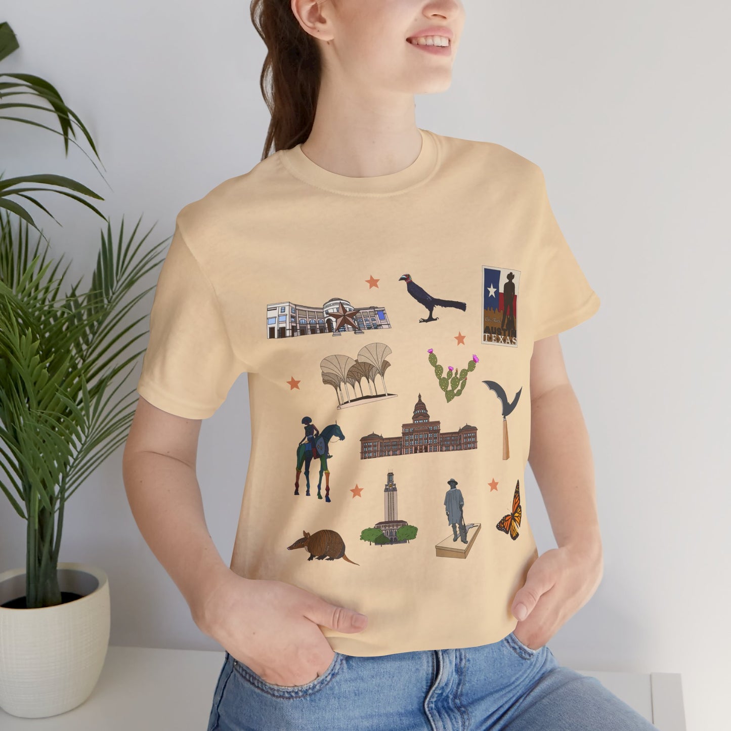 Unisex Jersey Short Sleeve Tee with Austin, Texas TX landmarks print