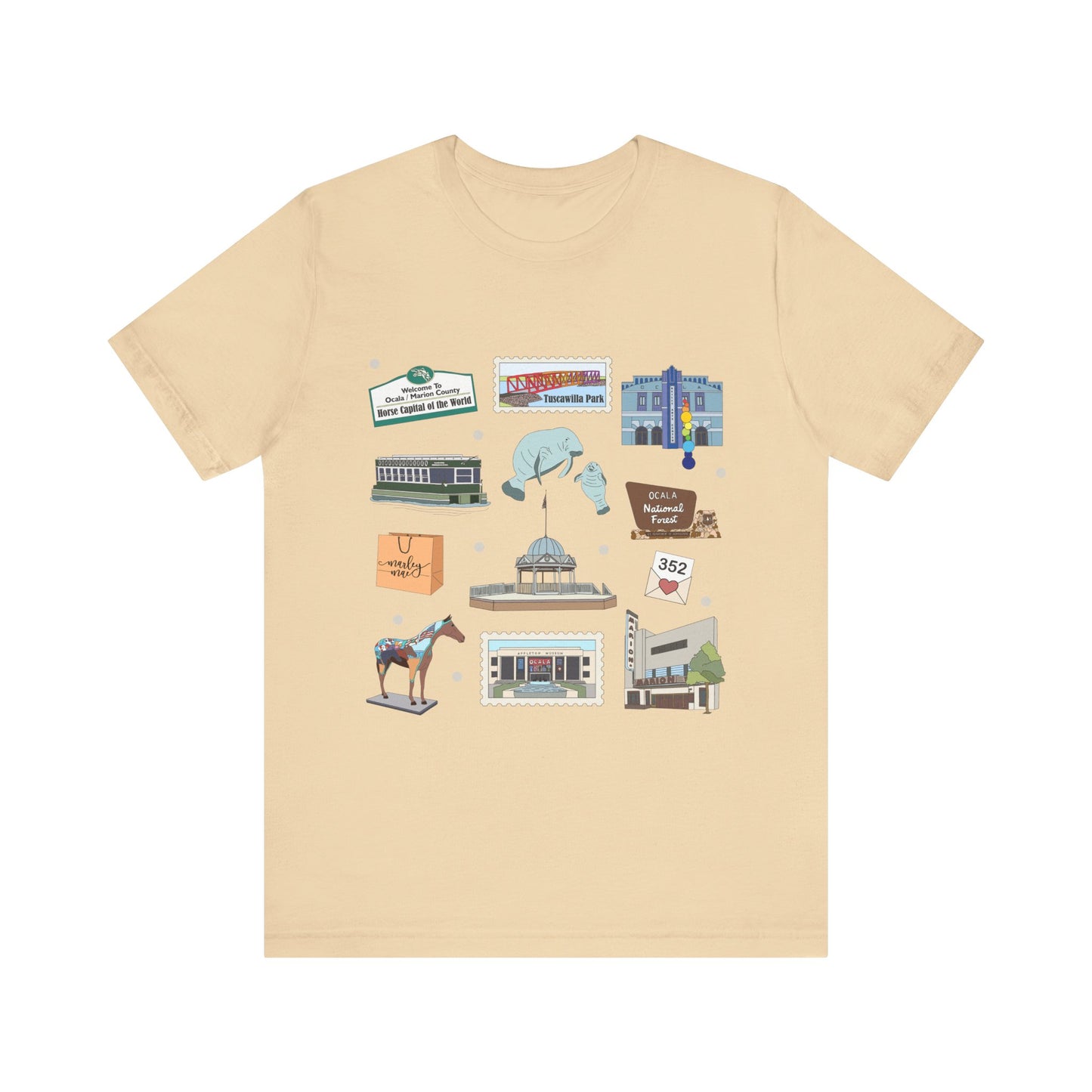 Unisex Jersey Short Sleeve Tee with Ocala, Florida FL landmarks print