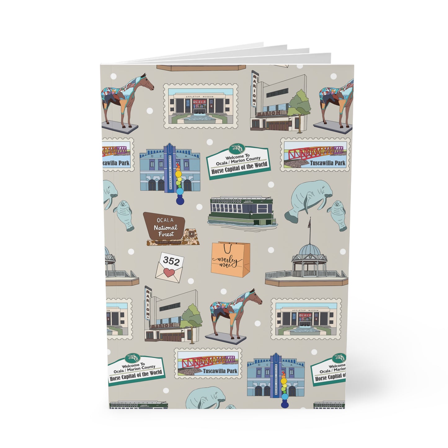 Paperback notebook with Ocala, Florida FL landmarks in grey 150 lined pages
