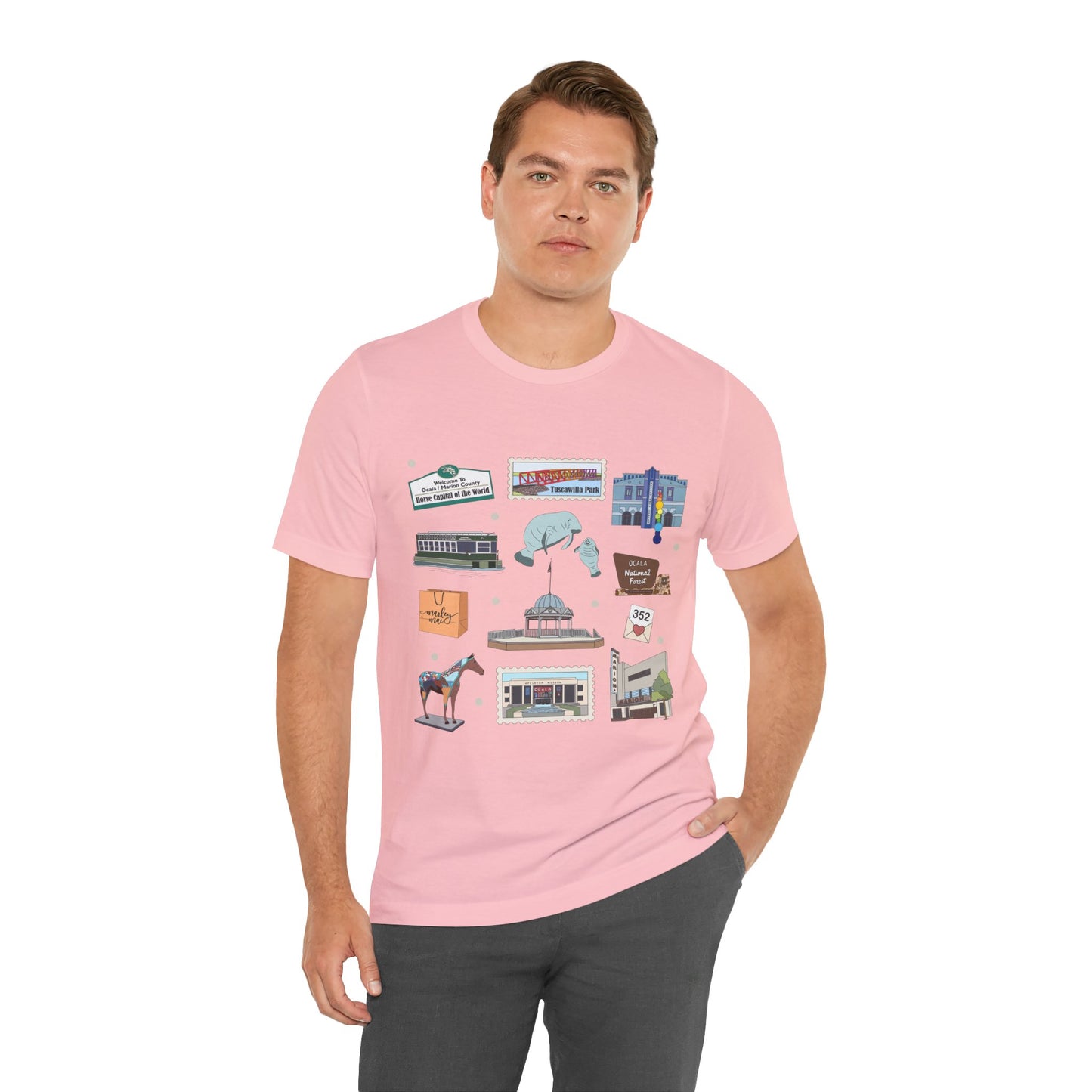 Unisex Jersey Short Sleeve Tee with Ocala, Florida FL landmarks print