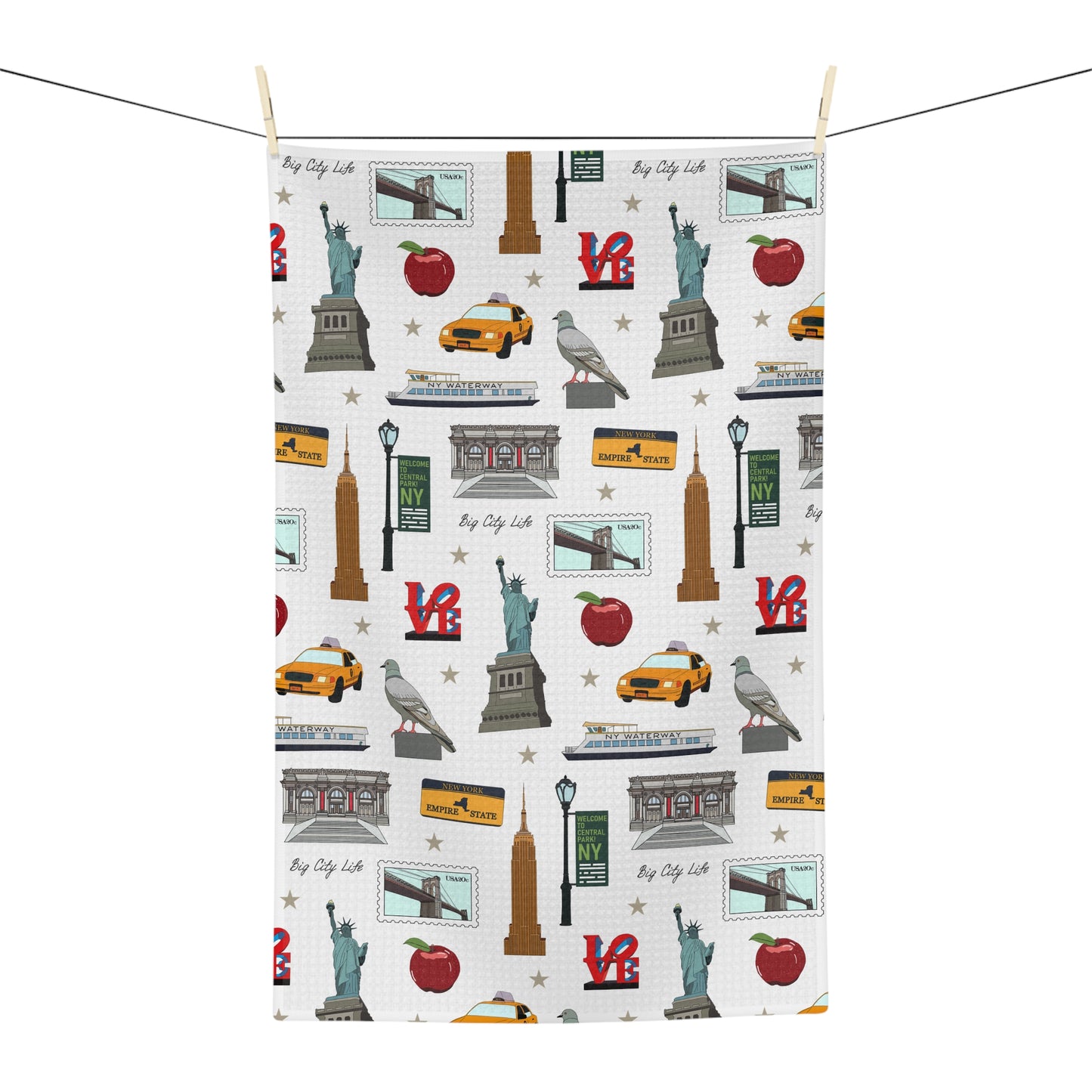 Kitchen Towel with New York City, Manhattan, Brooklyn NY in white
