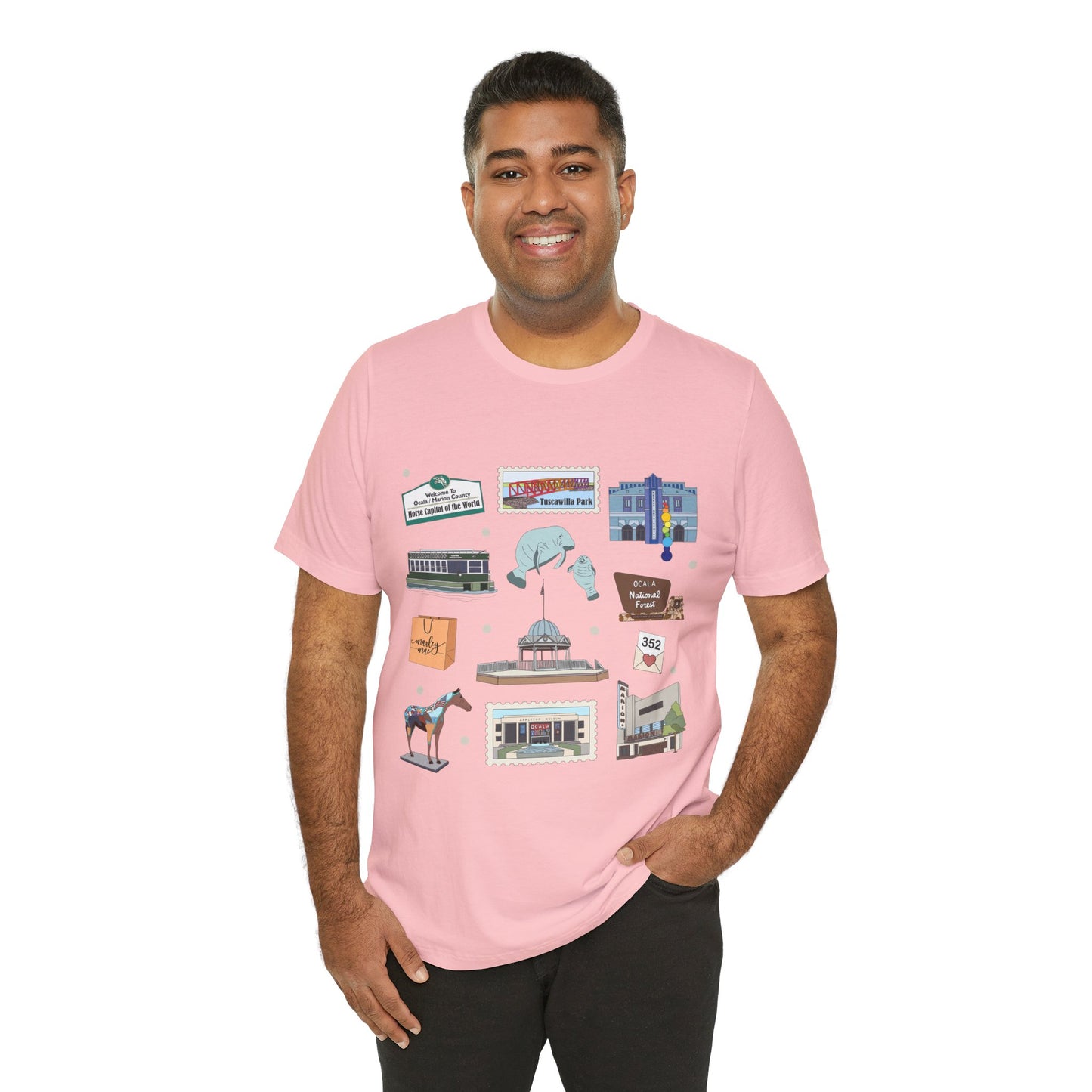 Unisex Jersey Short Sleeve Tee with Ocala, Florida FL landmarks print
