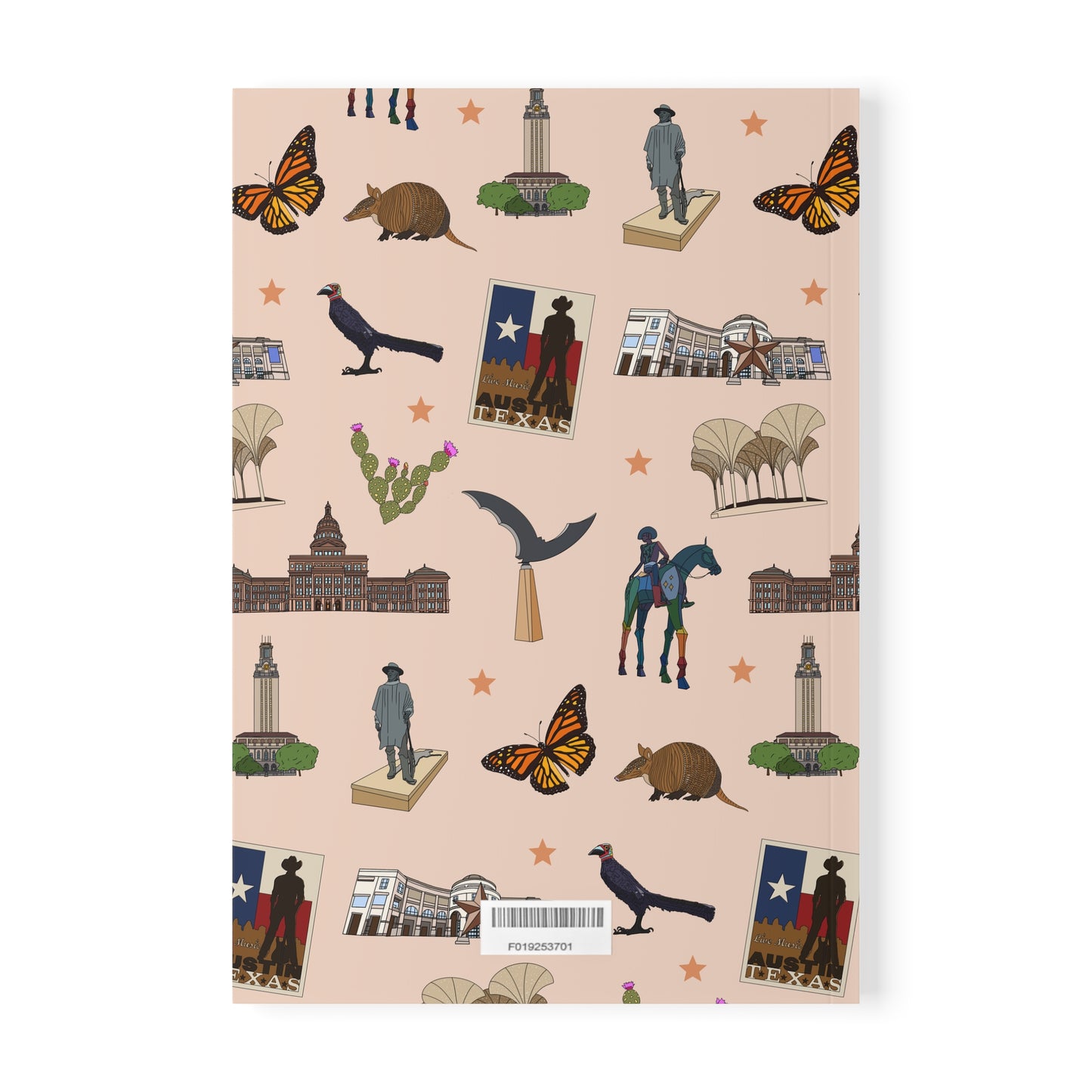 Paperback notebook with Austin, Texas TX landmarks in sand 150 lined pages