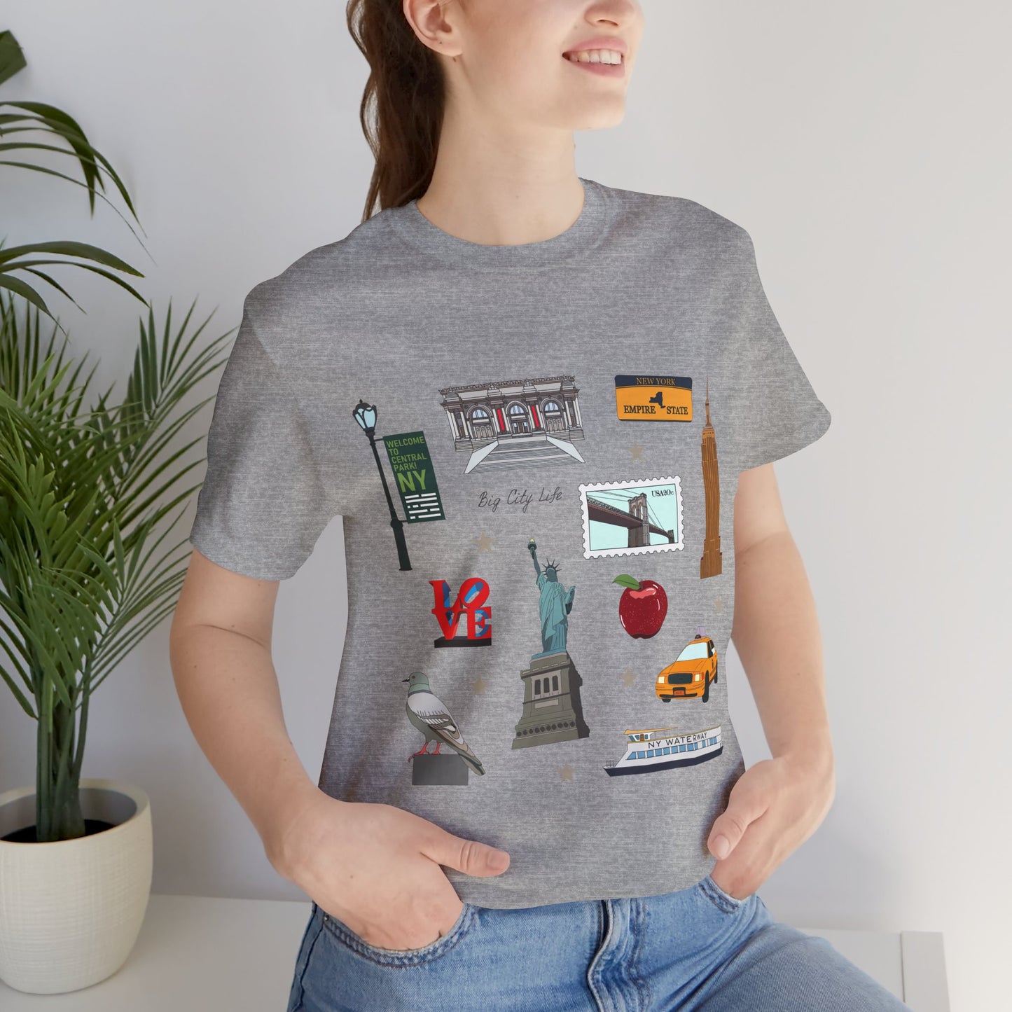Unisex Jersey Short Sleeve Tee with New York City, Manhattan, Brooklyn NY landmarks print