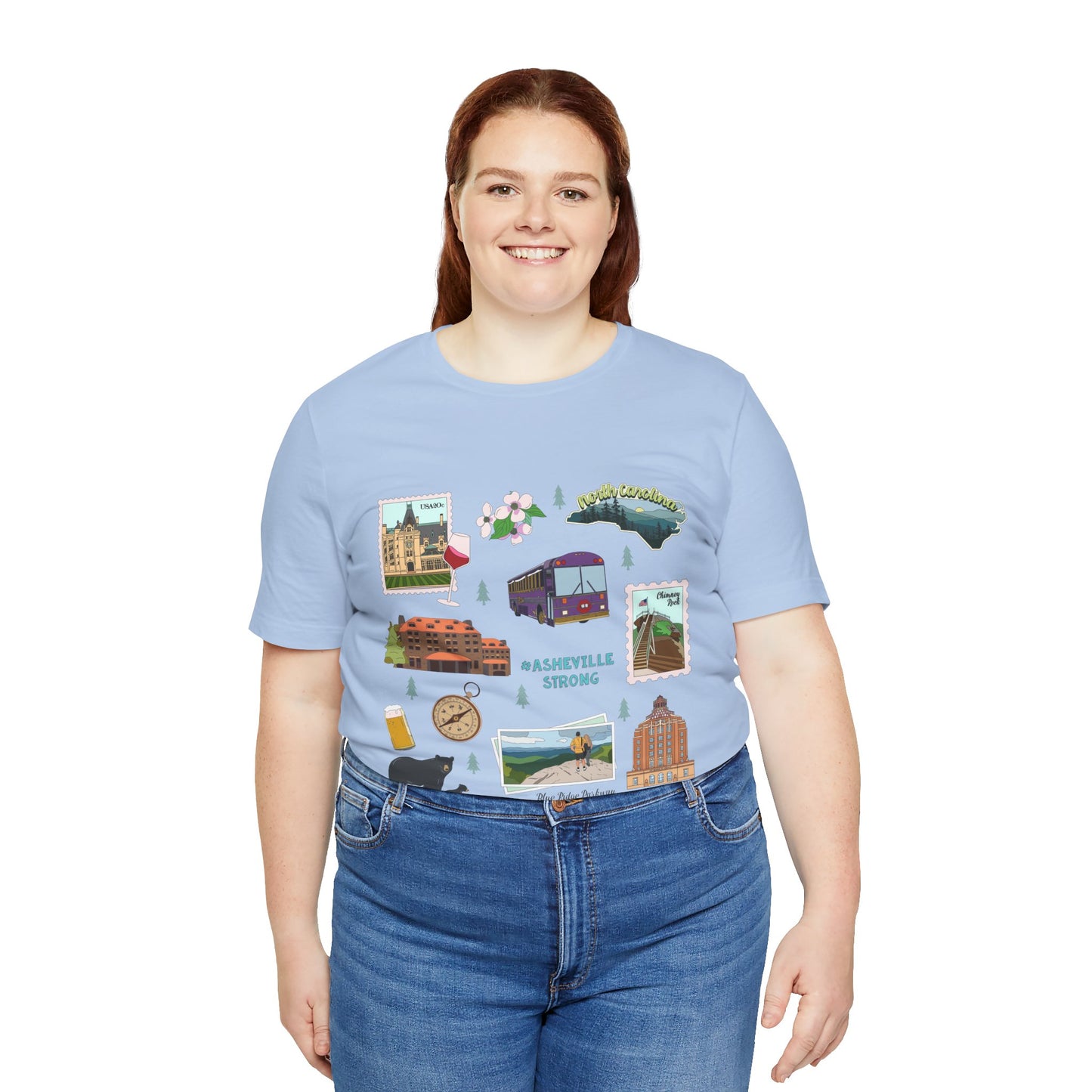 Unisex Jersey Short Sleeve Tee with Asheville, North Carolina NC landmarks print