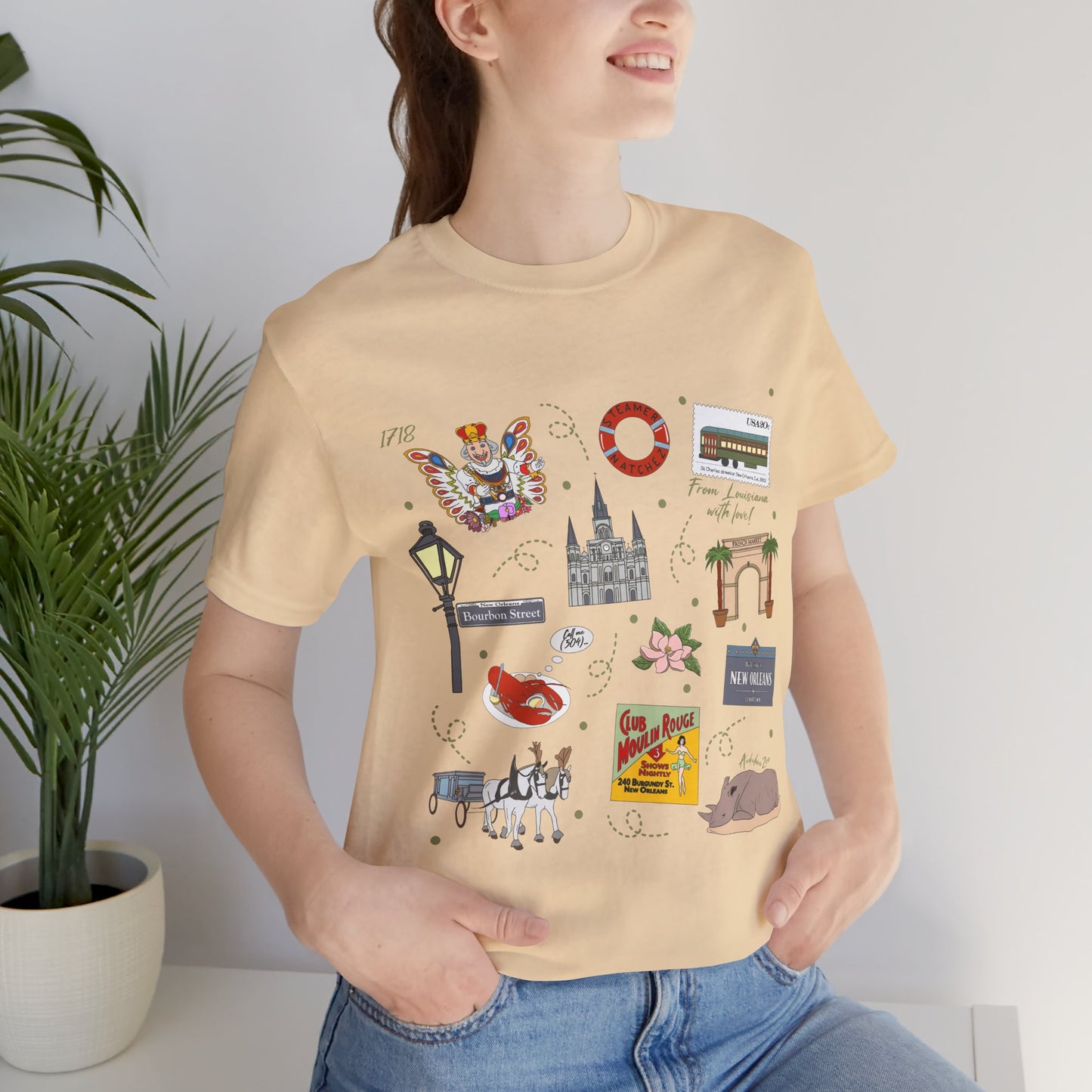 Unisex Jersey Short Sleeve Tee with New Orleans, Louisiana LA landmarks print
