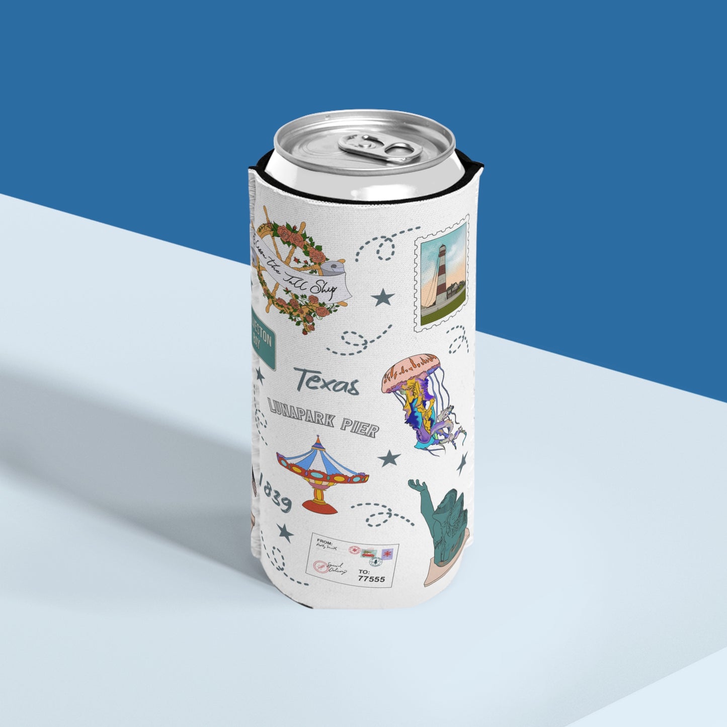 Slim Can Cooler with Galveston, Texas TX