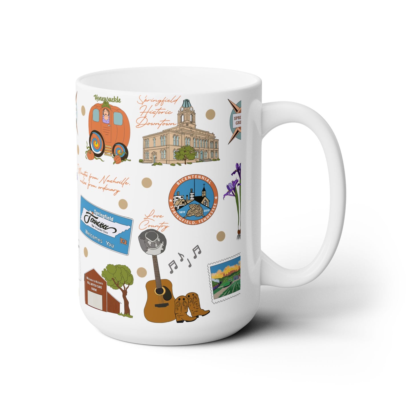 Ceramic Mug 15oz with Springfield, Tennessee TN in white