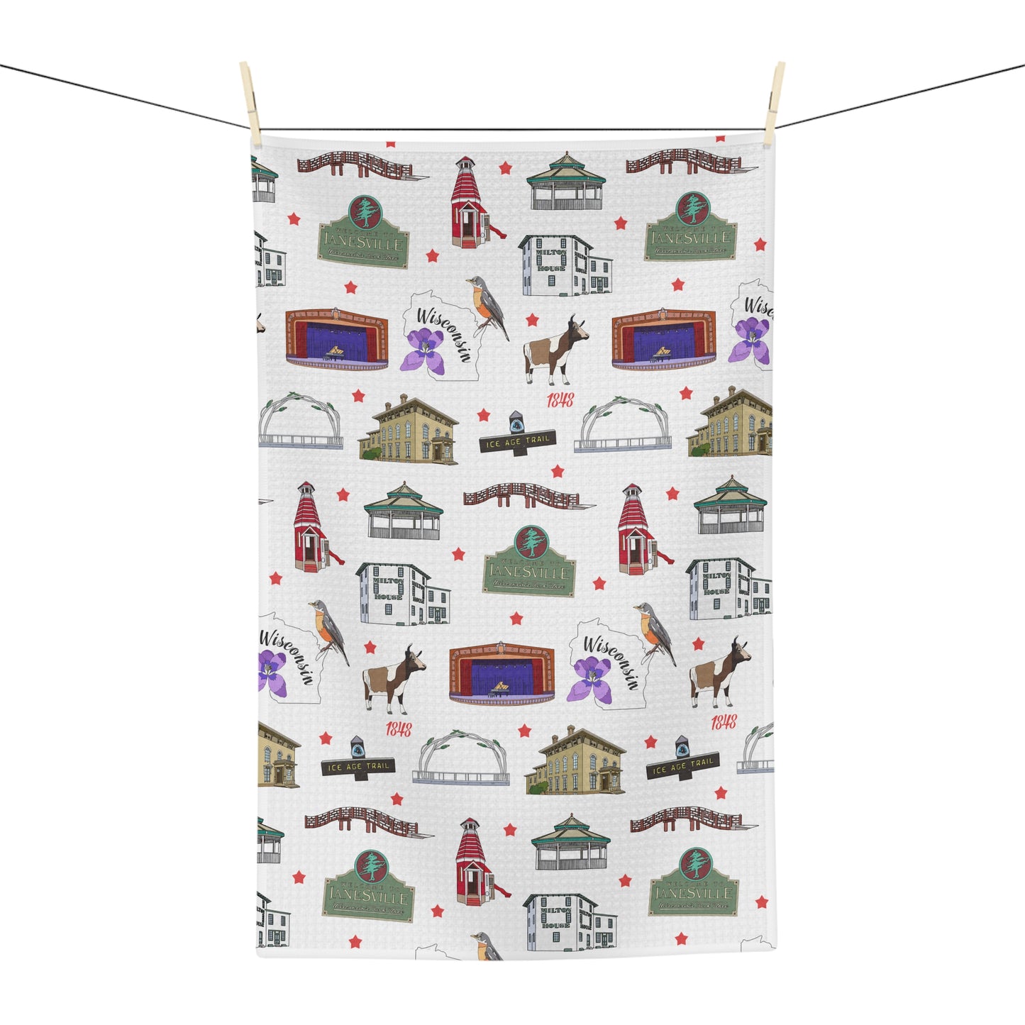 Kitchen Towel with Janesville, Wisconsin WI in white
