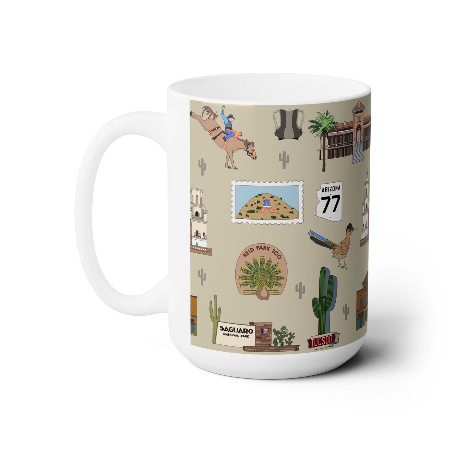 Ceramic Mug 15oz with Tucson, Arizona AZ in khaki