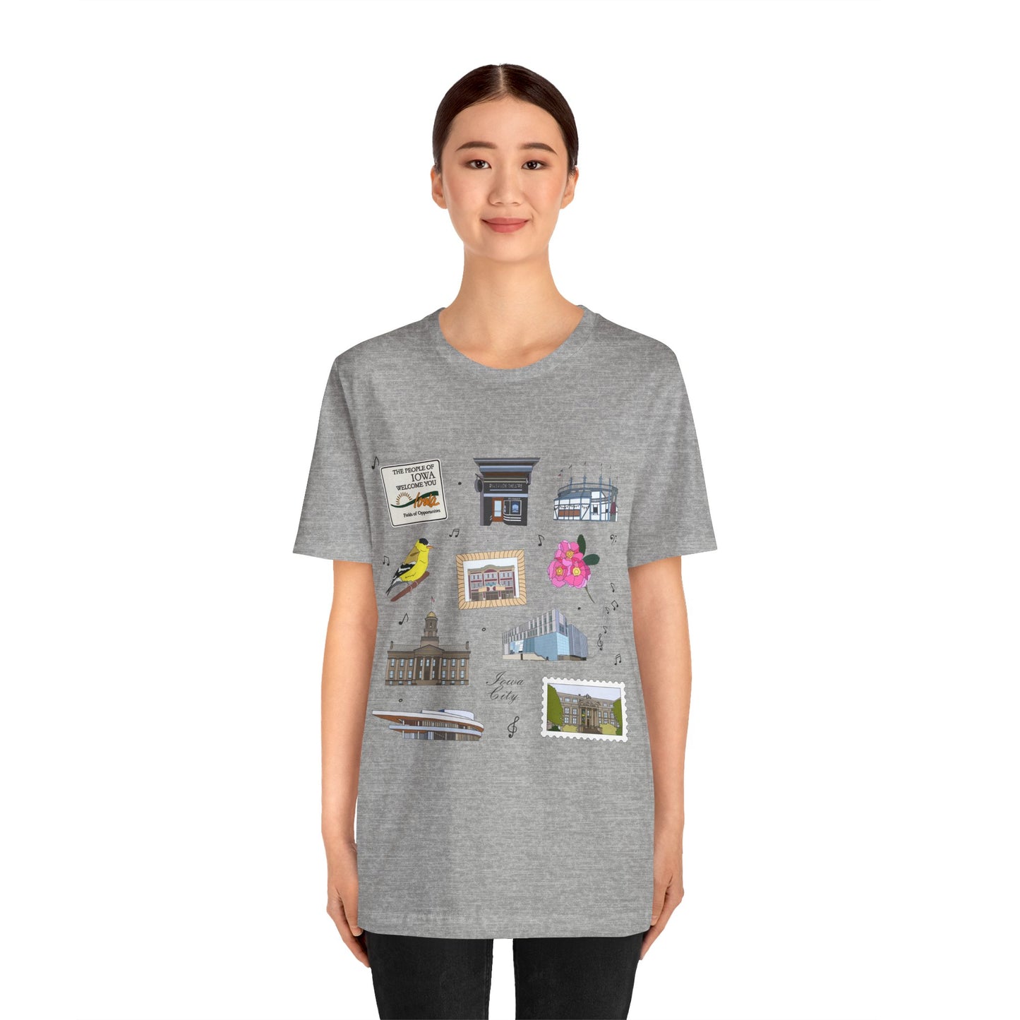 Unisex Jersey Short Sleeve Tee with Iowa City, Iowa IA landmarks print